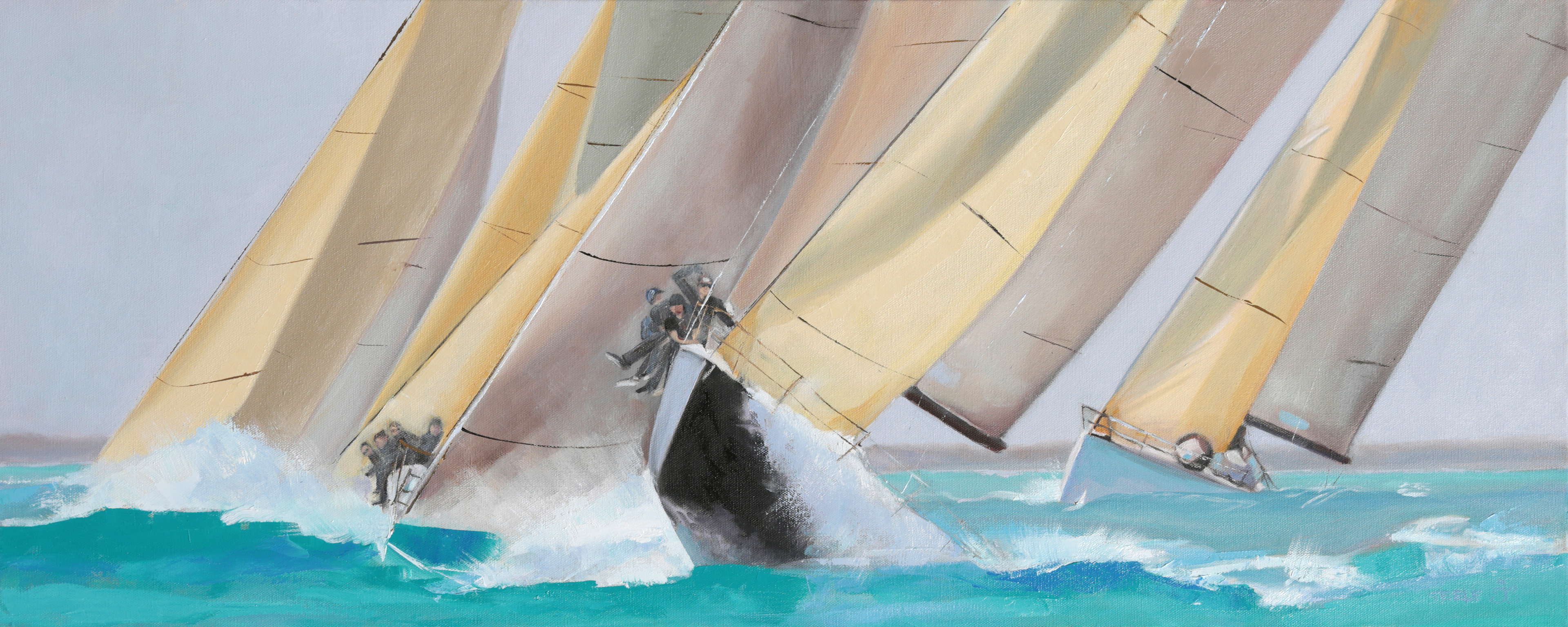 "Riding the Waves" 40x16, oil on deep profile canvas