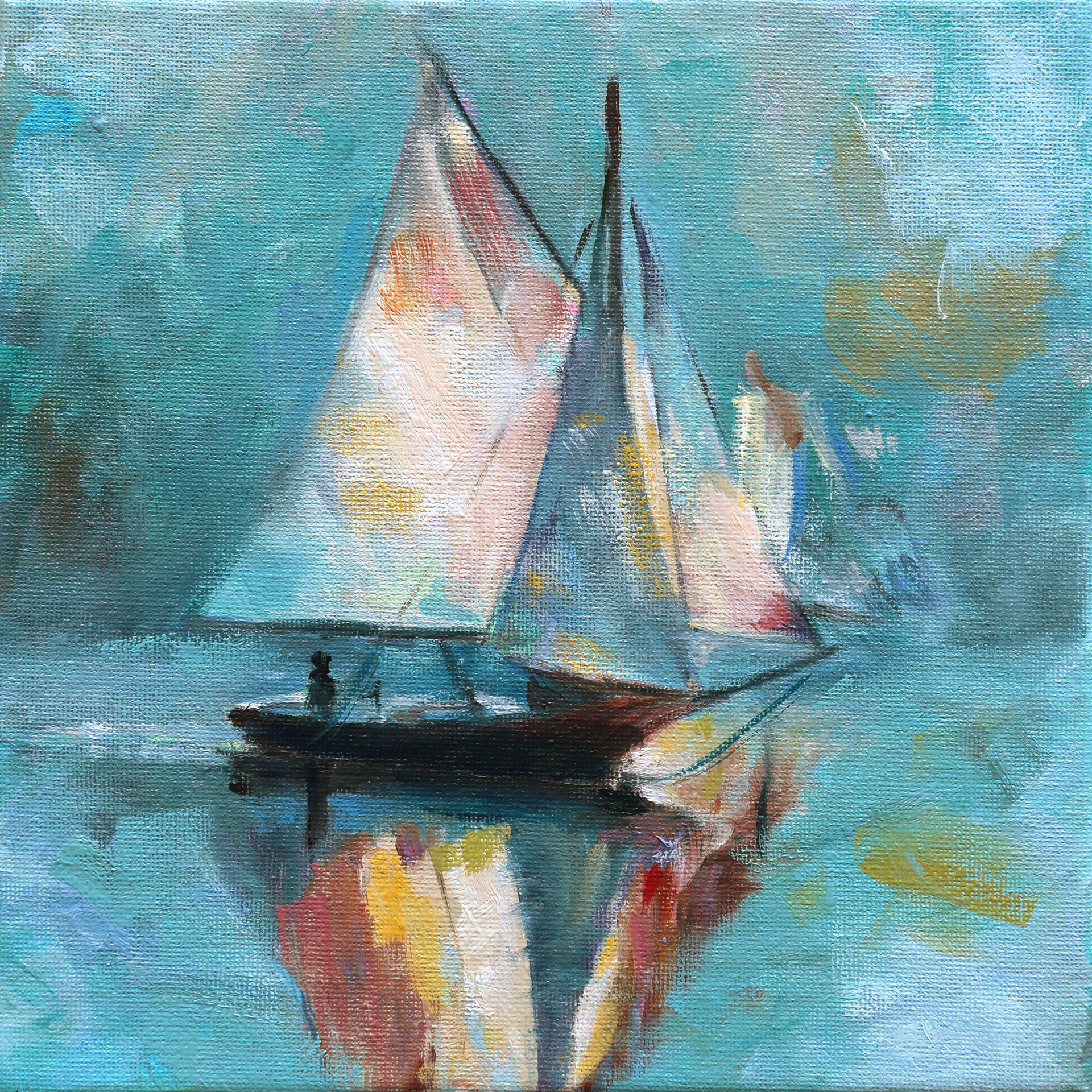 "Reflections in Rose and Gold" 8x8, Mixed Media