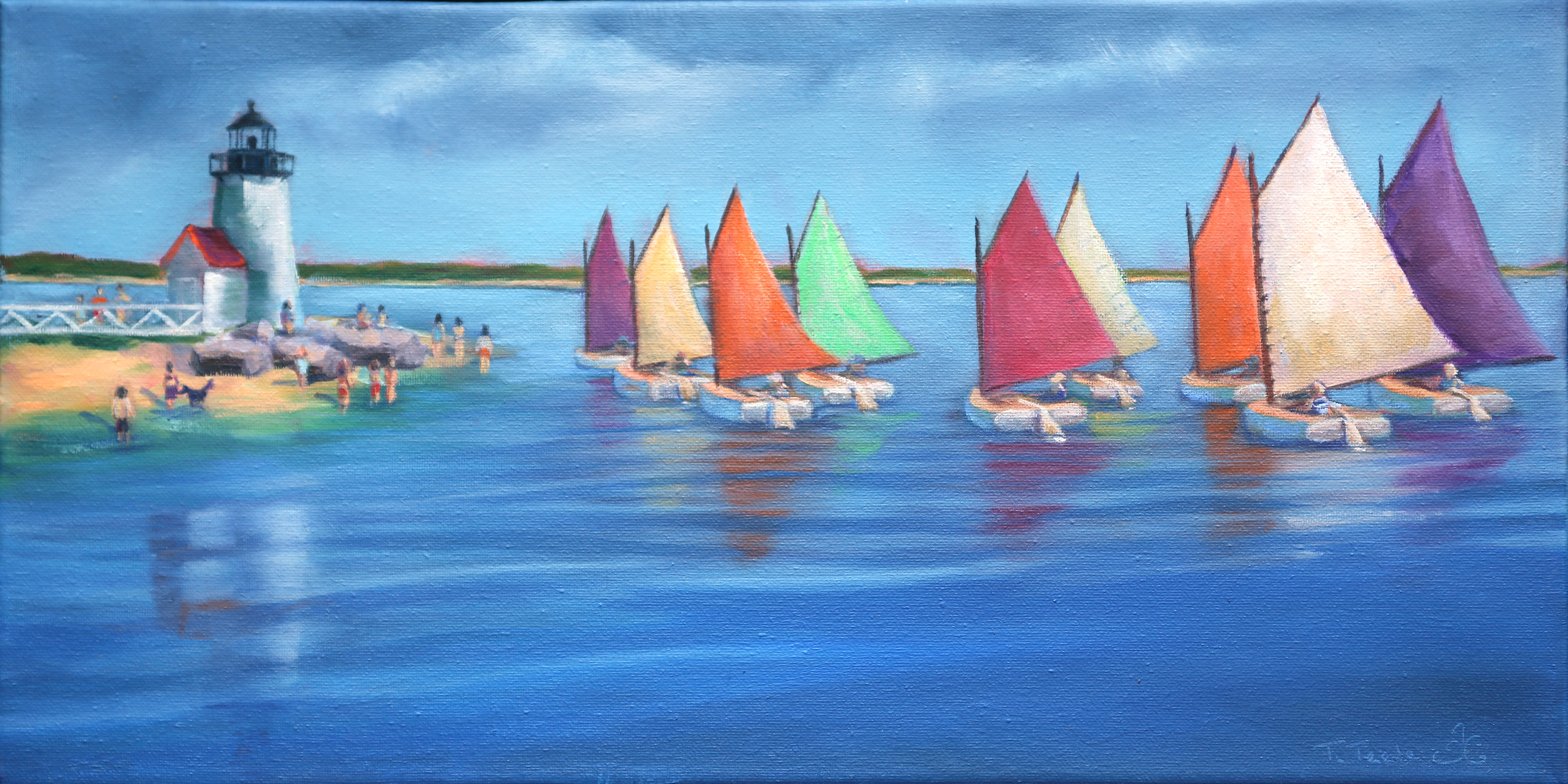 "Rainbow Fleet III" 10x20 oil on canvas framed