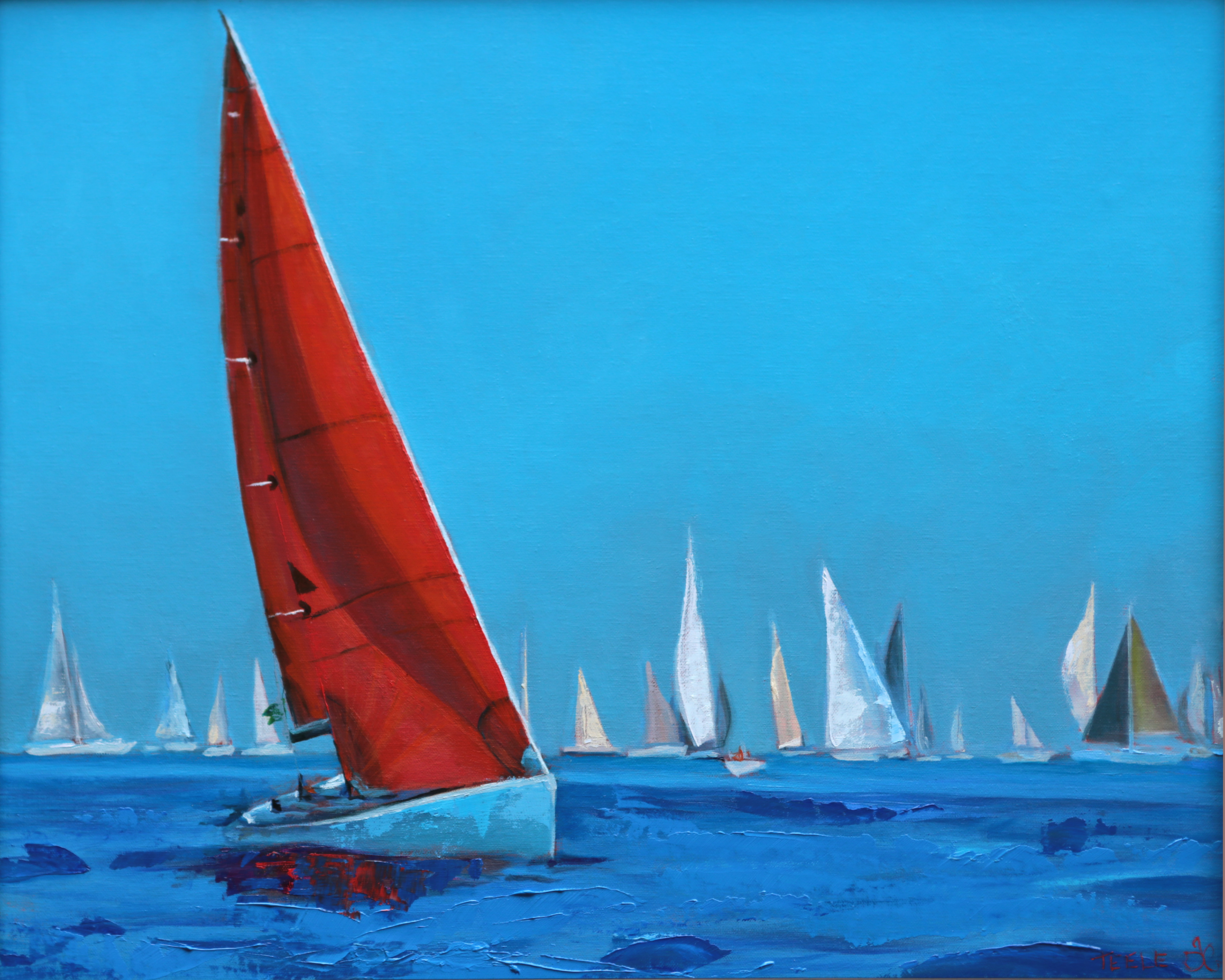 "Red Sail at the Regatta" 16x20, oil on linen panel