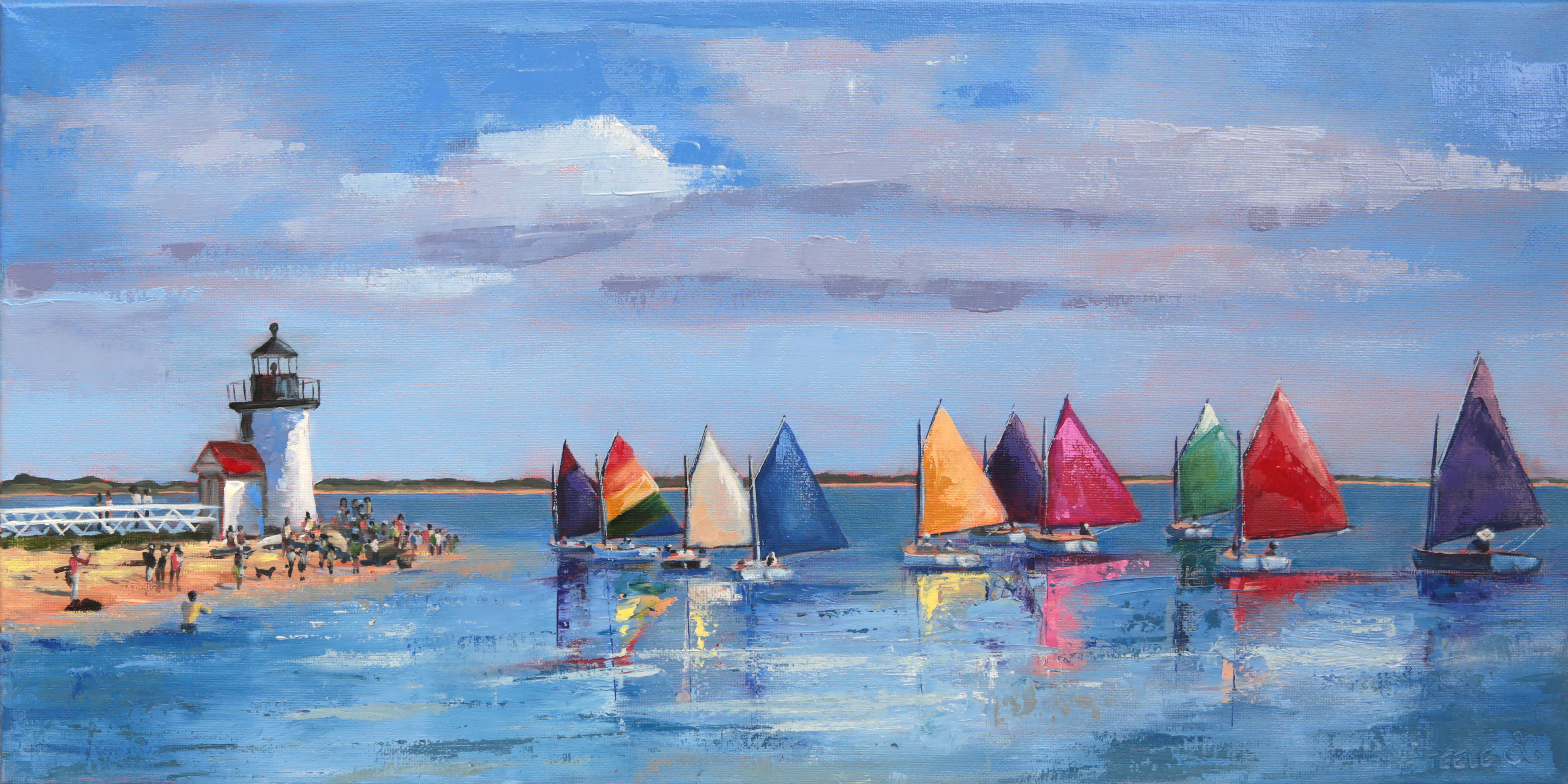 "Rainbow Fleet Parade at Brant Point" 10x20, oil on canvas