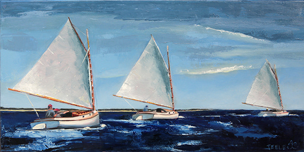 "Three Afternoon Sailors", 10x20 oil