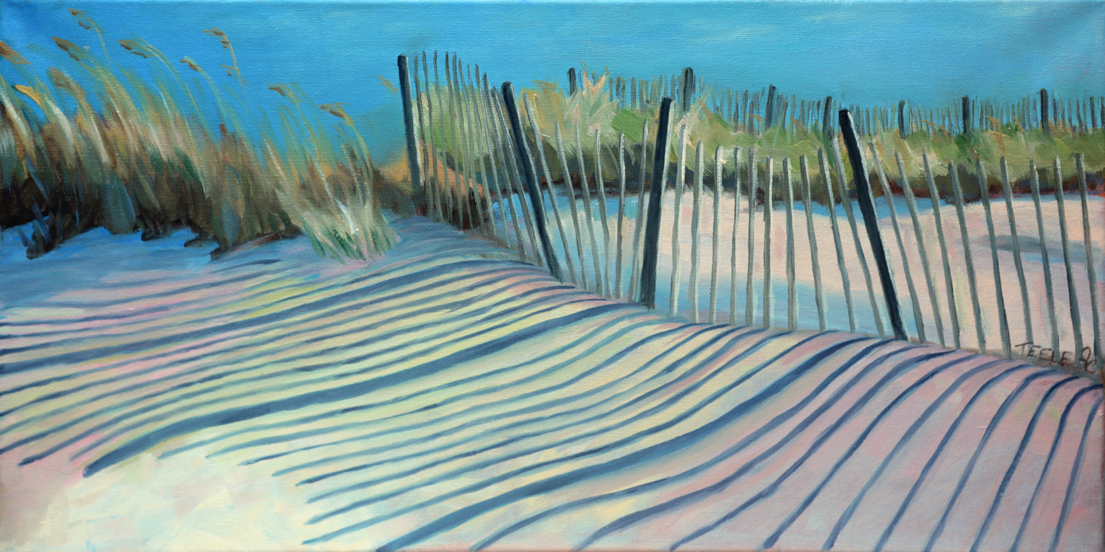 "Beach Fences" 20x10, oil on canvas