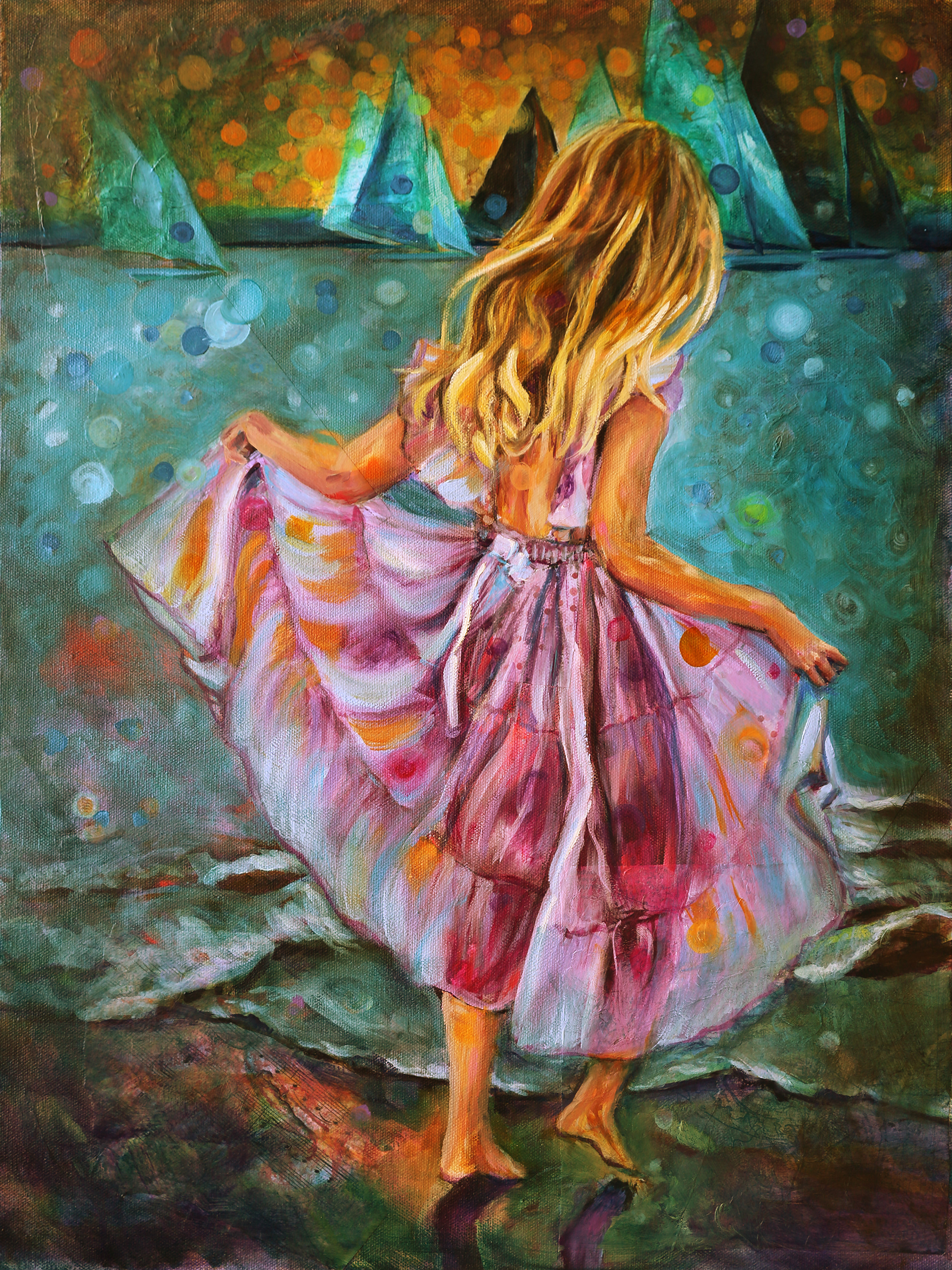 "Dancing in the Lights" 18x24 Mixed Media