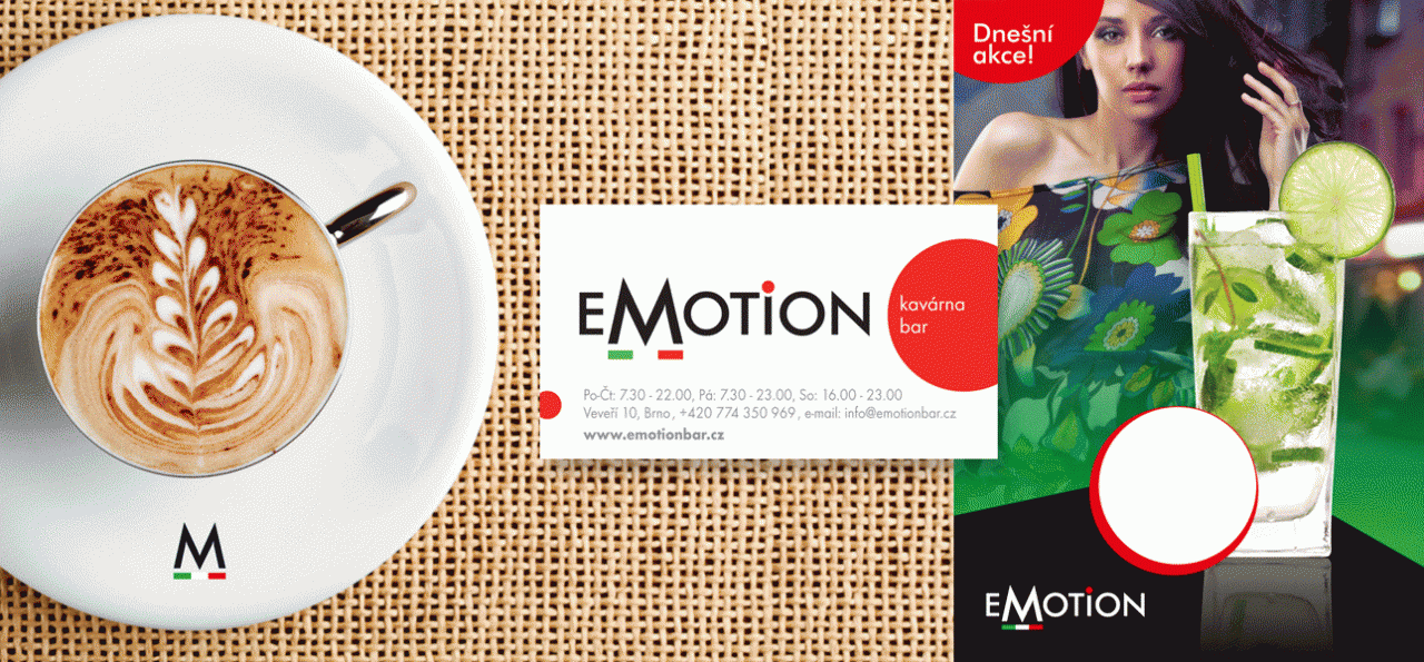 Návrh loga a CI pro kavárnu/bar EMOTION, 2012 (zadavatel Contimex, spol. s.r.o)