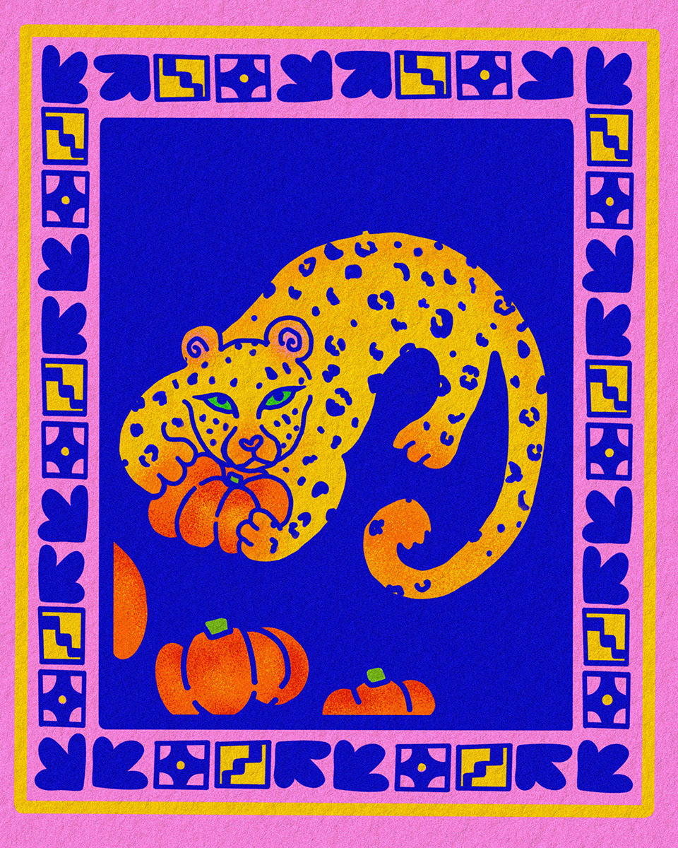 Leopard with Pumpkin - 8x10, Procreate