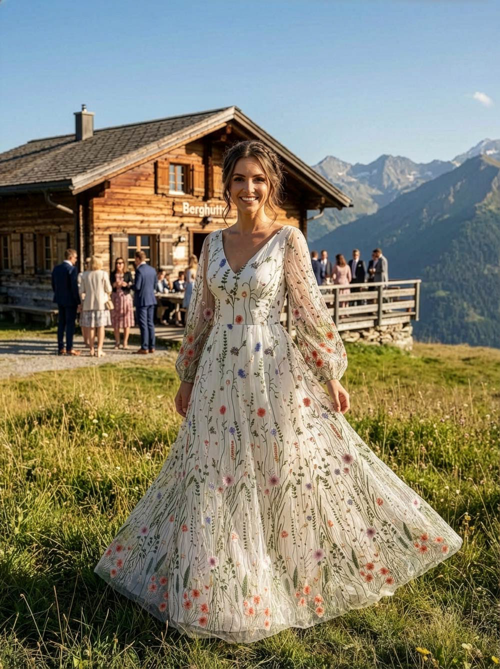 Feminine Eleganz: Die betonte Taille und der weite Tüllrock kreieren eine zeitlose Silhouette für die moderne Boho-Braut.