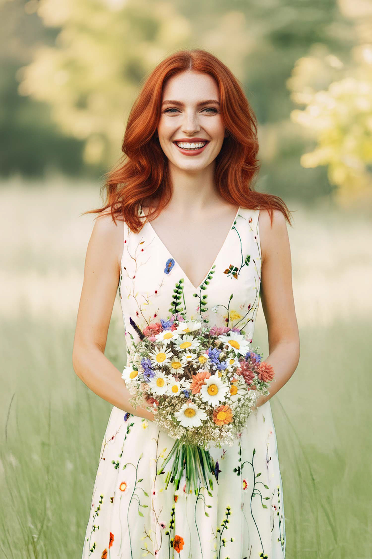 Brautkleid für eine Hochzeit im Grünen