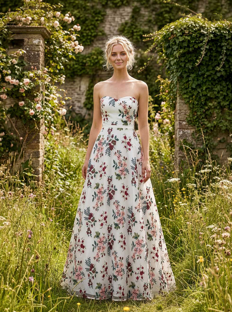 Zarter Feintüll mit Blumenstickereien für die Sommerhochzeit