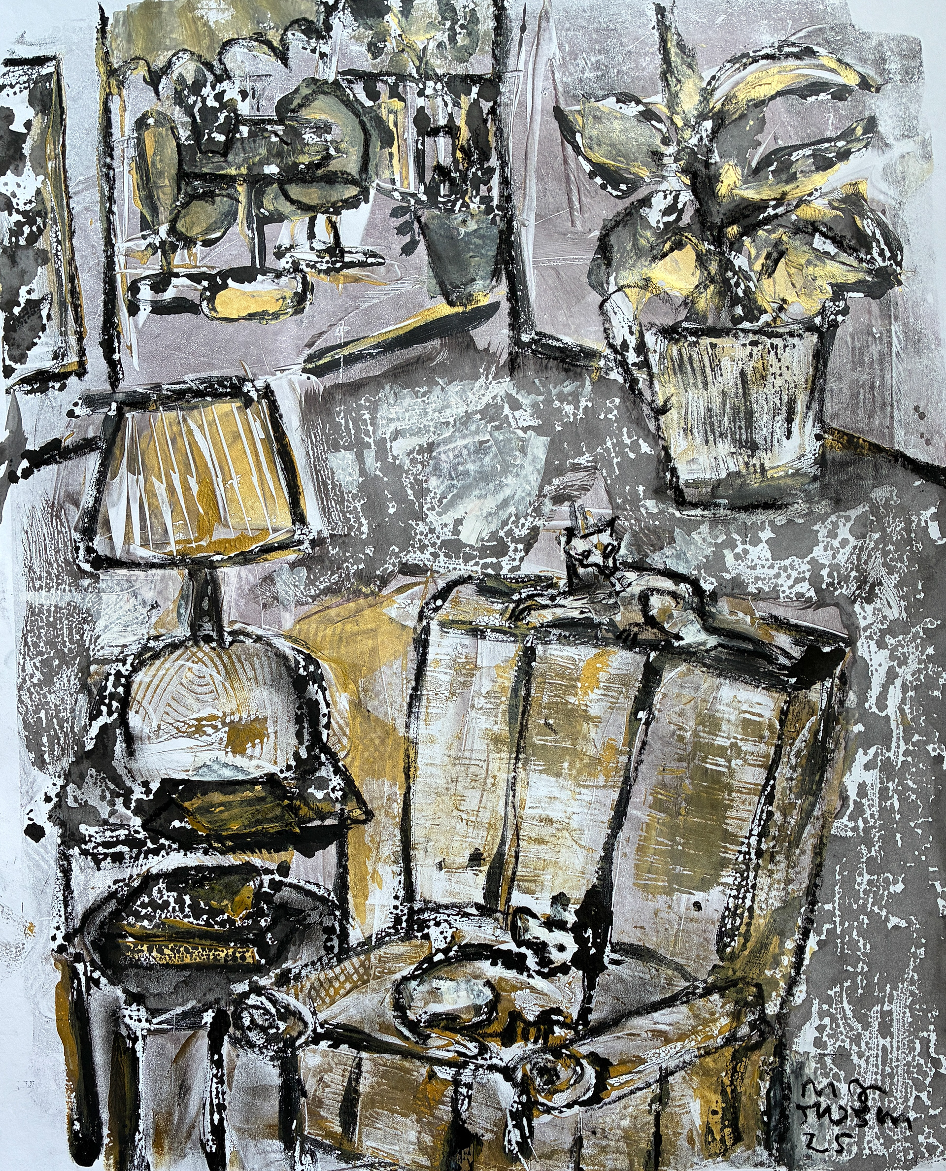 Interior with Exterior and Cat / 16 x 22 / $1,200