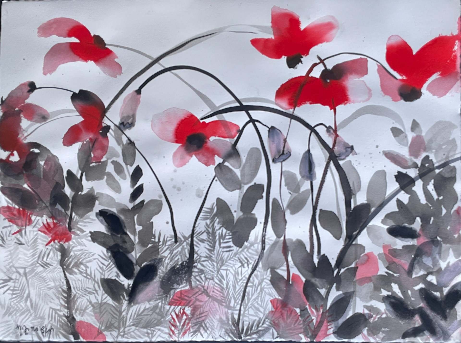 Poppies Will Make Them Sleep, 4 36 x 24 Sumi-e ink painting, 2022 $1,500