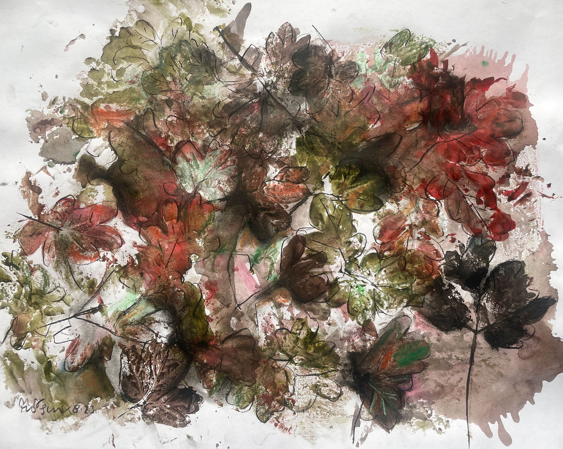 Leafage in Reds and Greens / 22 x 15, $1,200