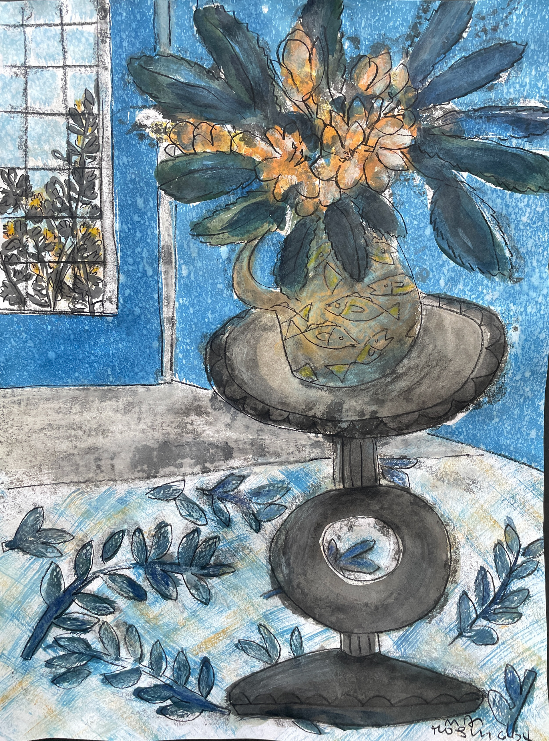 Clivia Flowers on a Pedestal / 15 x 22, $1,200