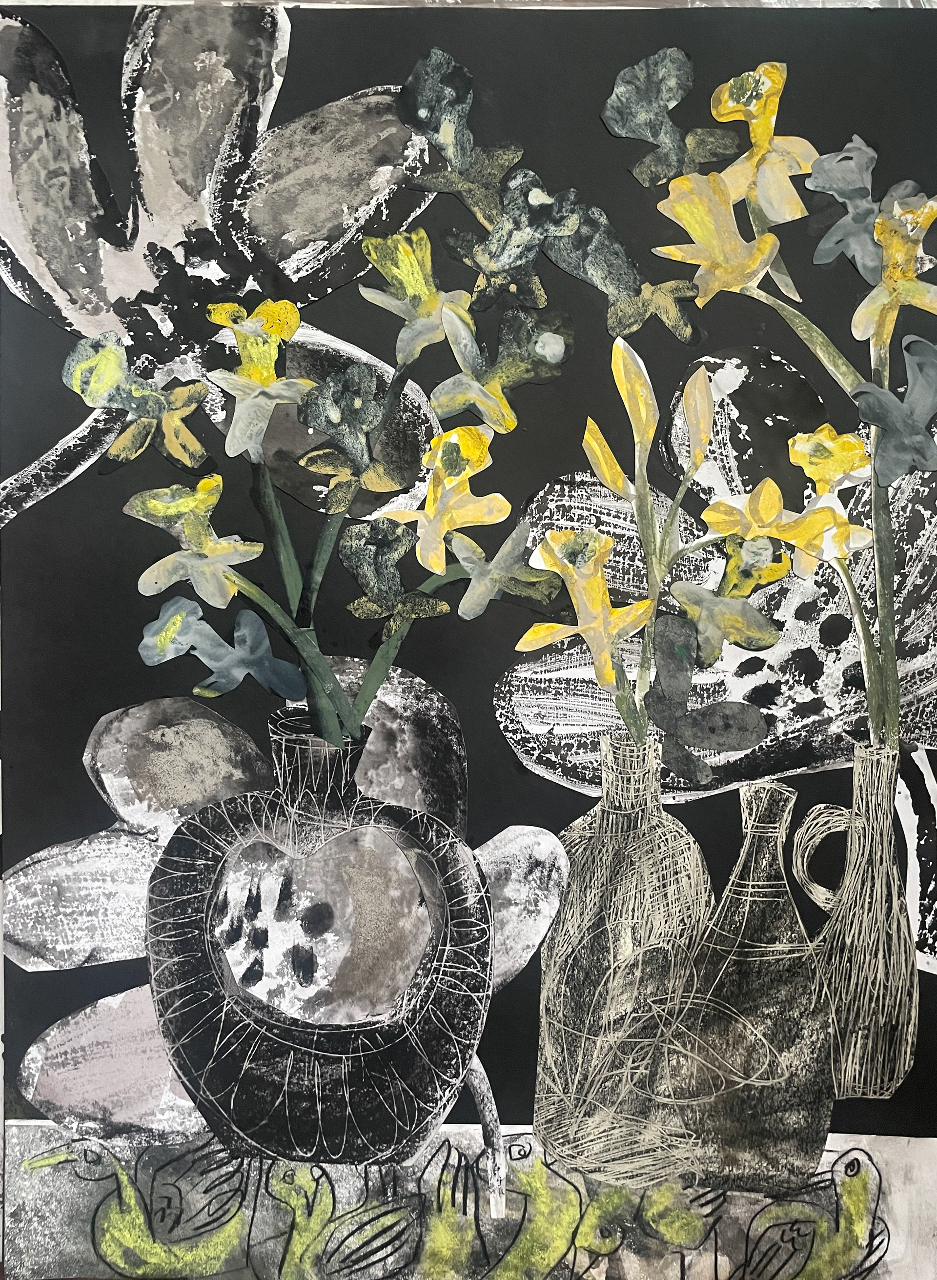 Daffodils with Small and Large Supporters /18 x 24 / Framed, $1,800