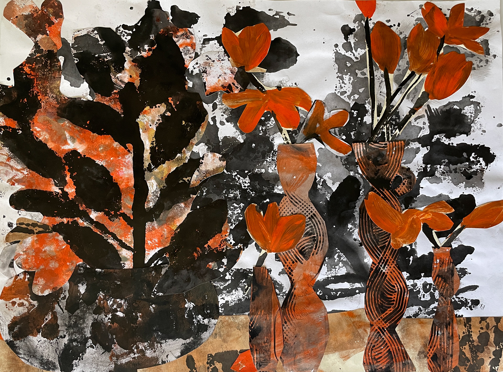 Battle Royale: Orange v. Black 24 x 18 collage, 2022 $1,800