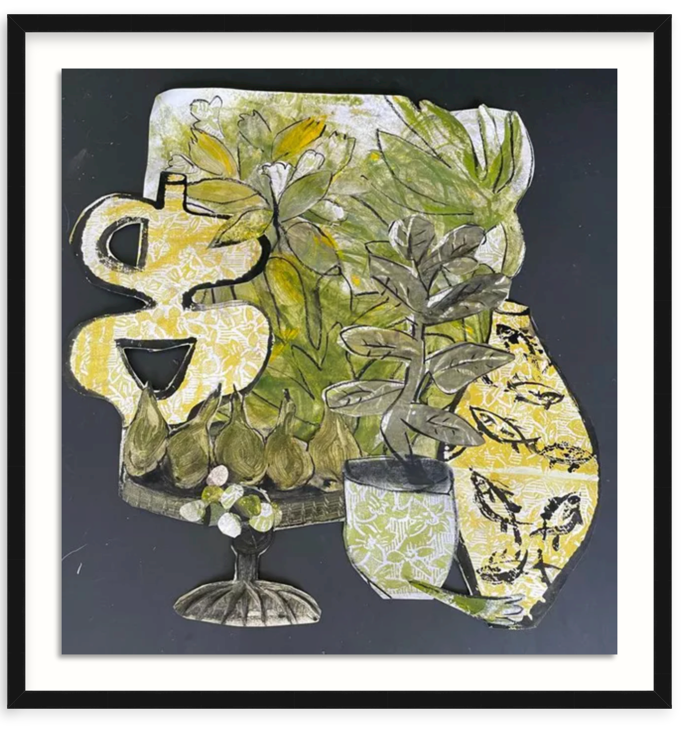 Kindred Spirits 18 x 24 floated collage, 2022 $2,000 (note, the framed piece floats on a white background)