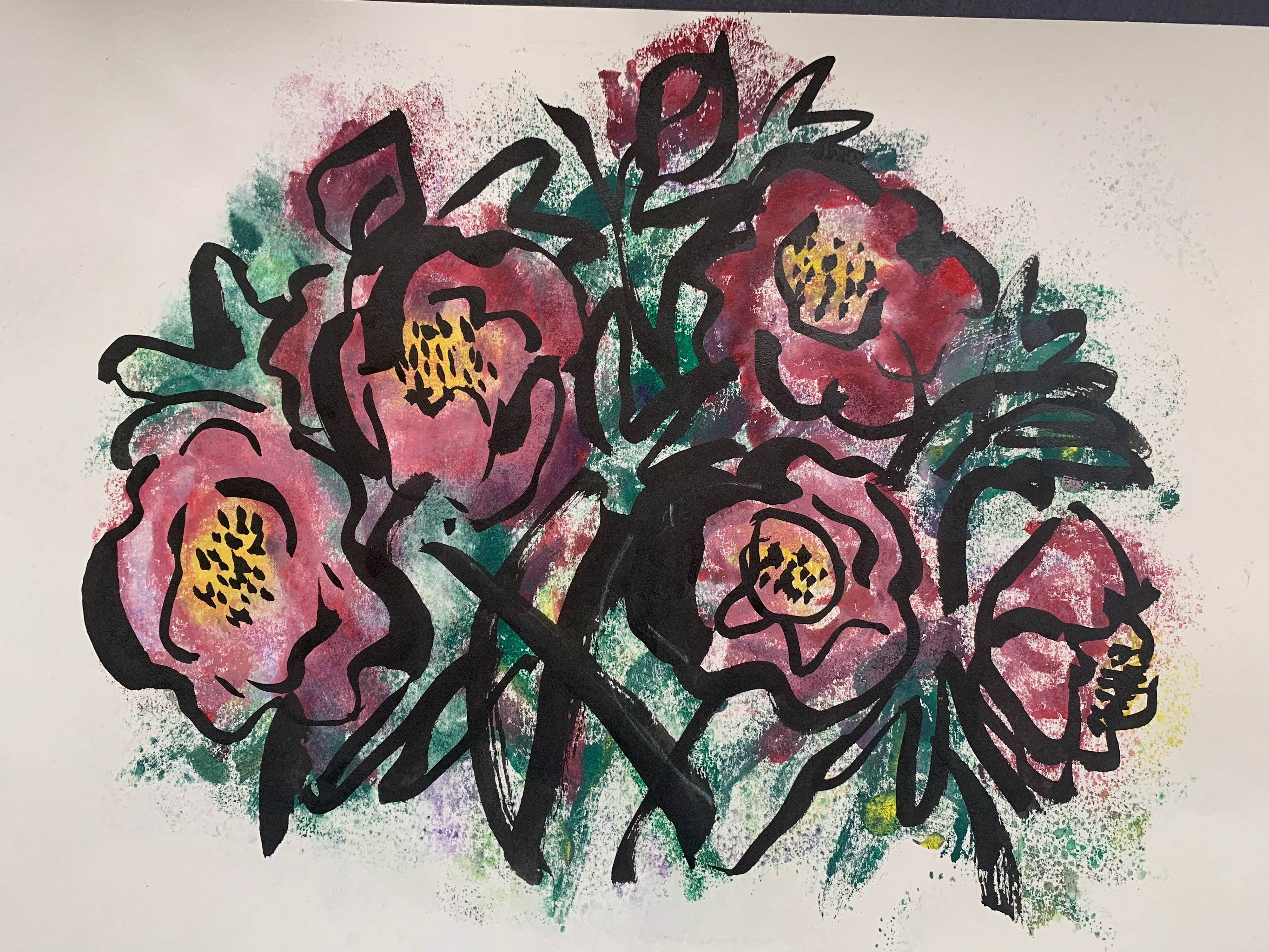 25 / Tree Peonies with Sumi Brush / 11 x 18 / $500