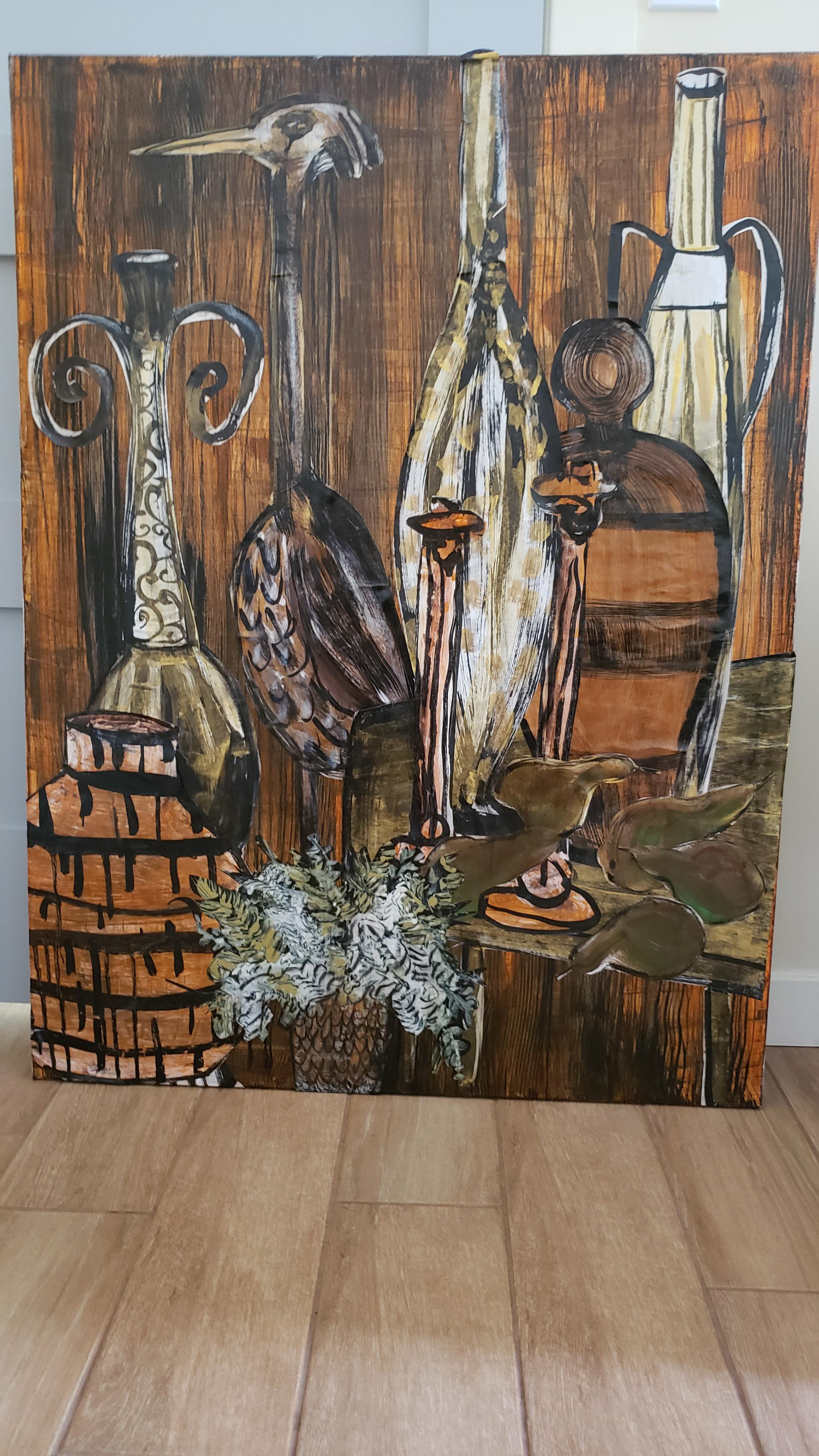 Rare Collectibles with Steadfast Heron 30 x 40, collage on stretched canvas, 2022 $3,000