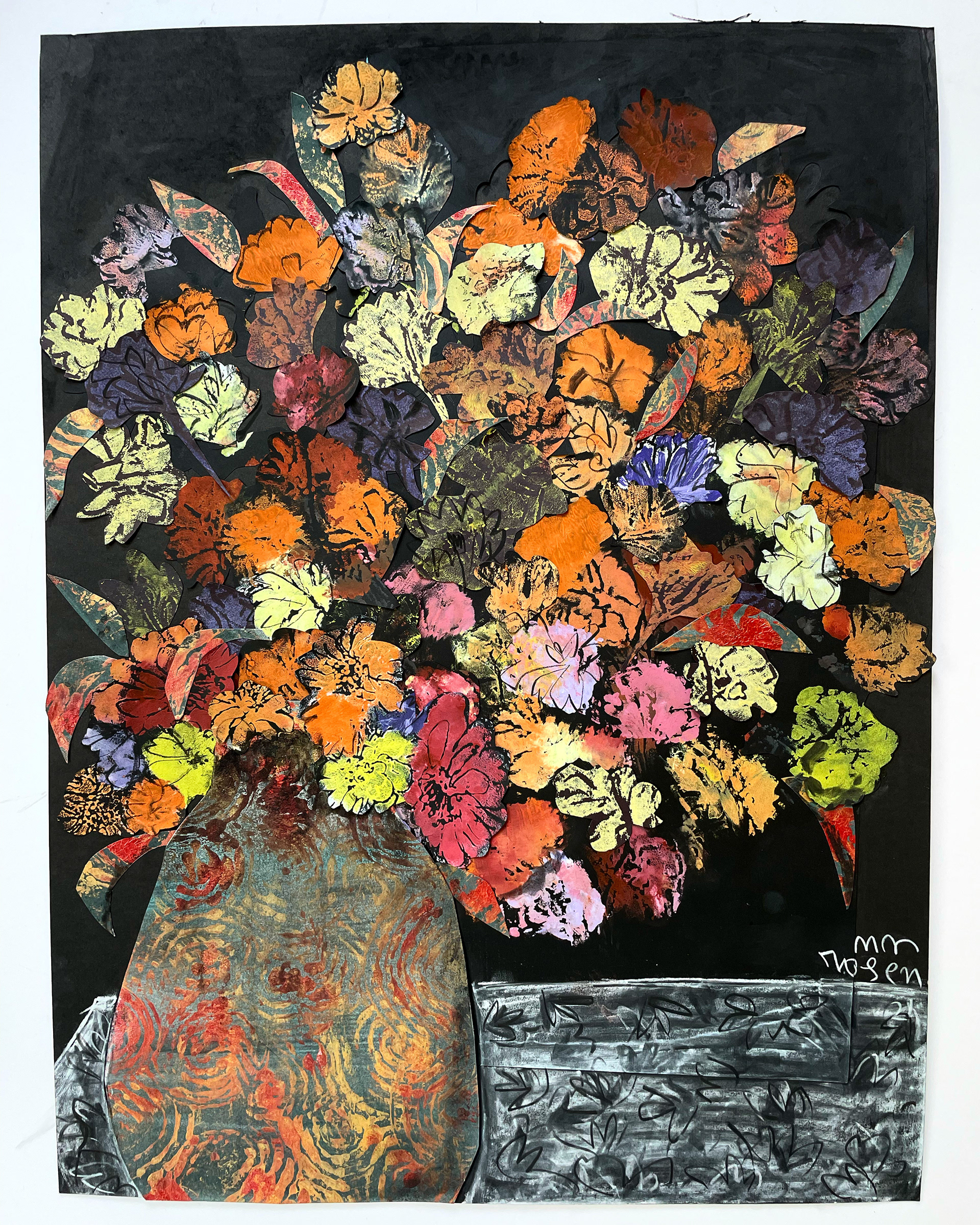 A Collaboration of Zinnias 18 x 24, collage, 2021 $2000