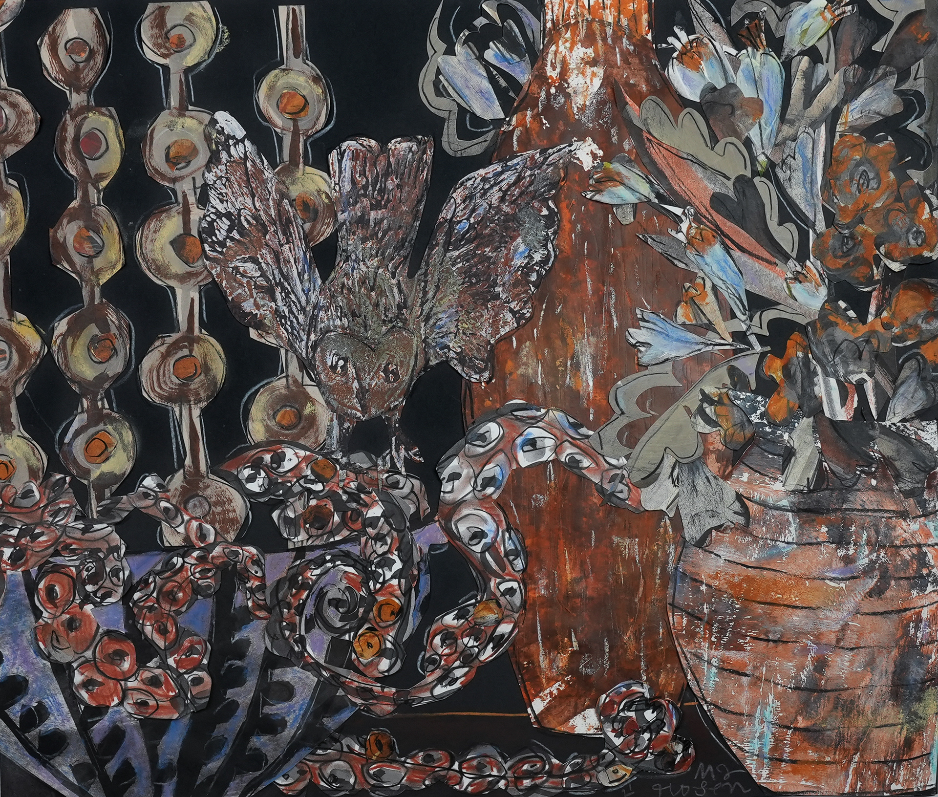 "Eccentric Collage with Barred Owl and Tentacles"