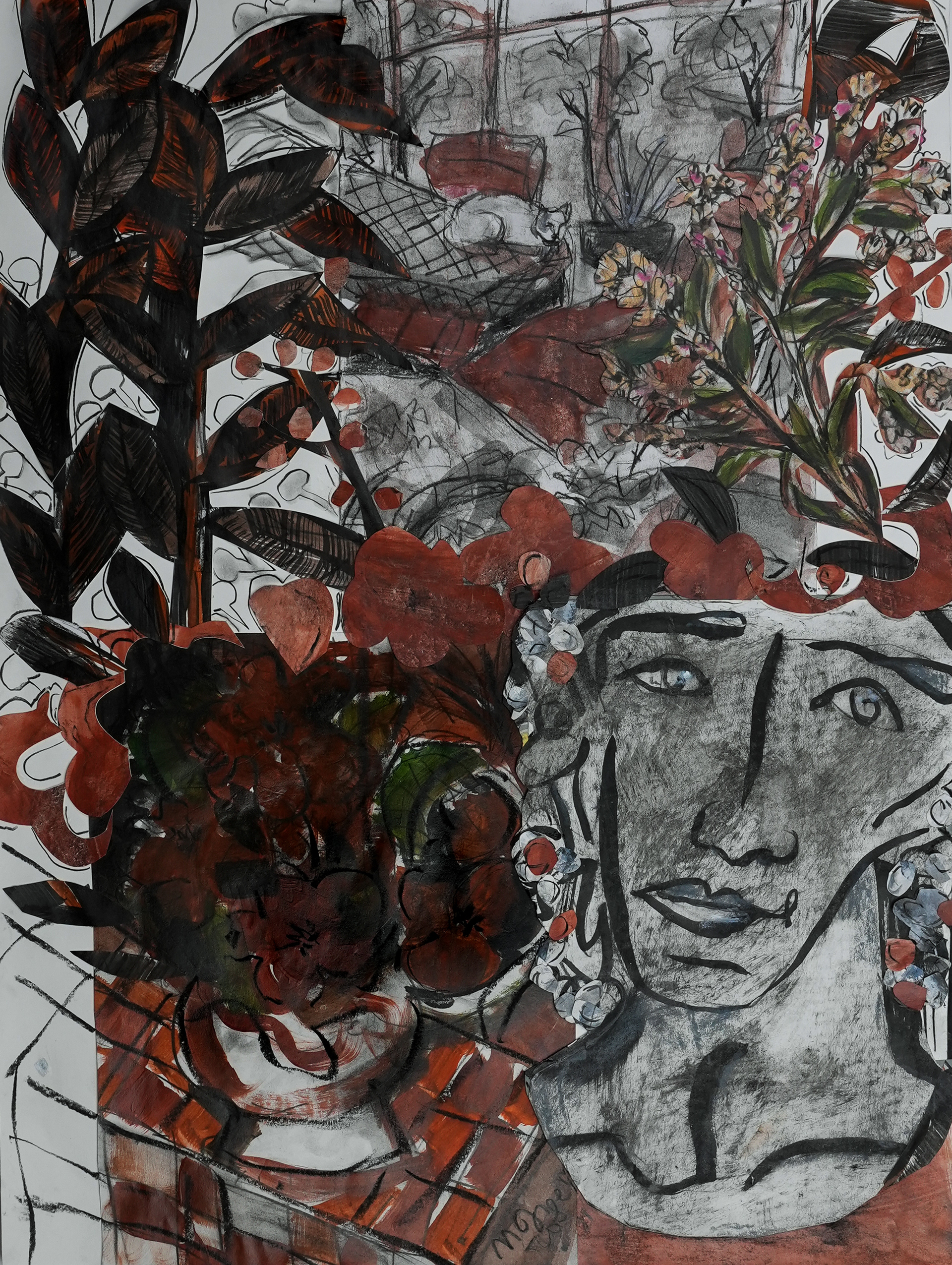 "Bust of Antinoüs with Patio Flowers and the Resident Cat"