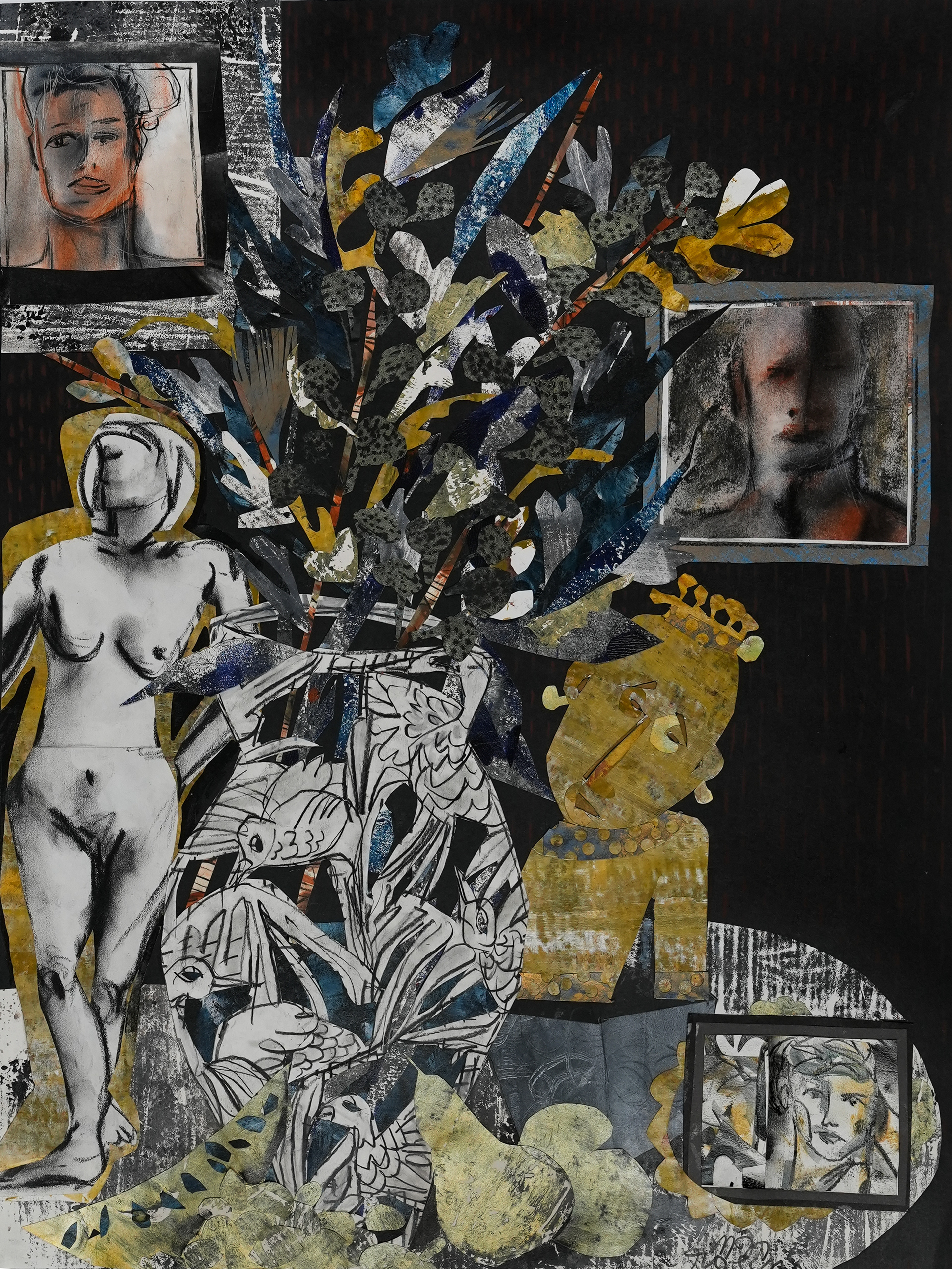 "Bird-Brained Vase with Tribal Figure and Innocent Bystanders" SOLD