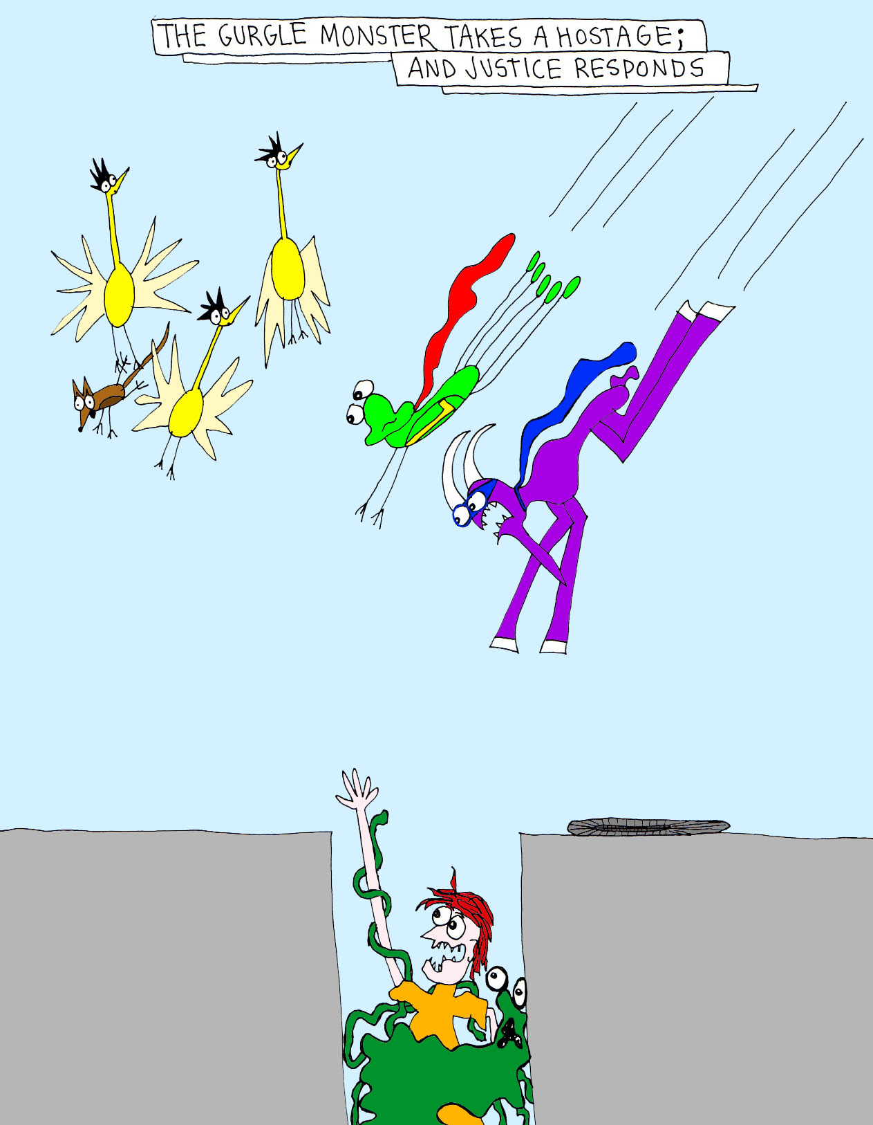 John's Commentary: Morgan allured by the gurgling purrs of the monster is savagely taken prisoner.