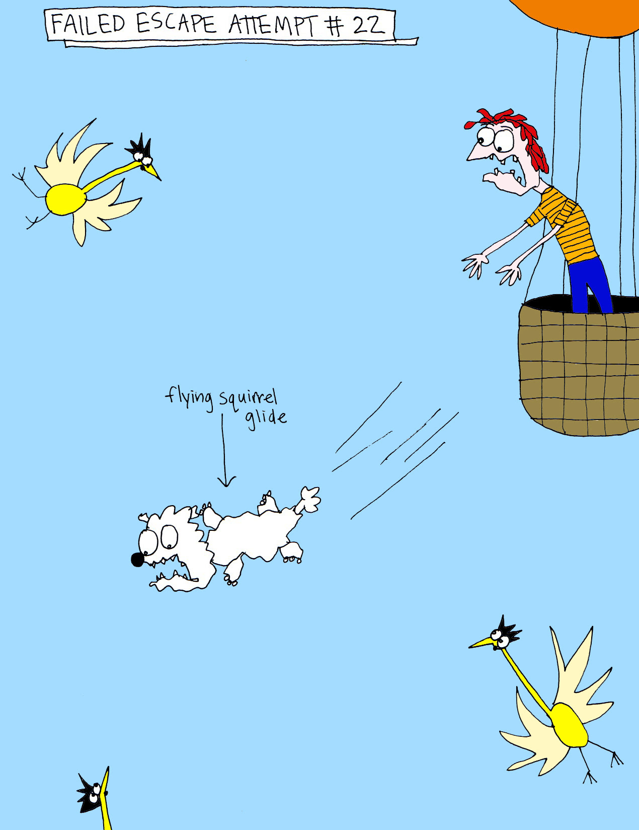 John's Commentary: All small furred mammals have the same instinctual mechanism to fan out their bodies, appendages and skin flaps to try to fly to safety when forced to jump from towering heights.