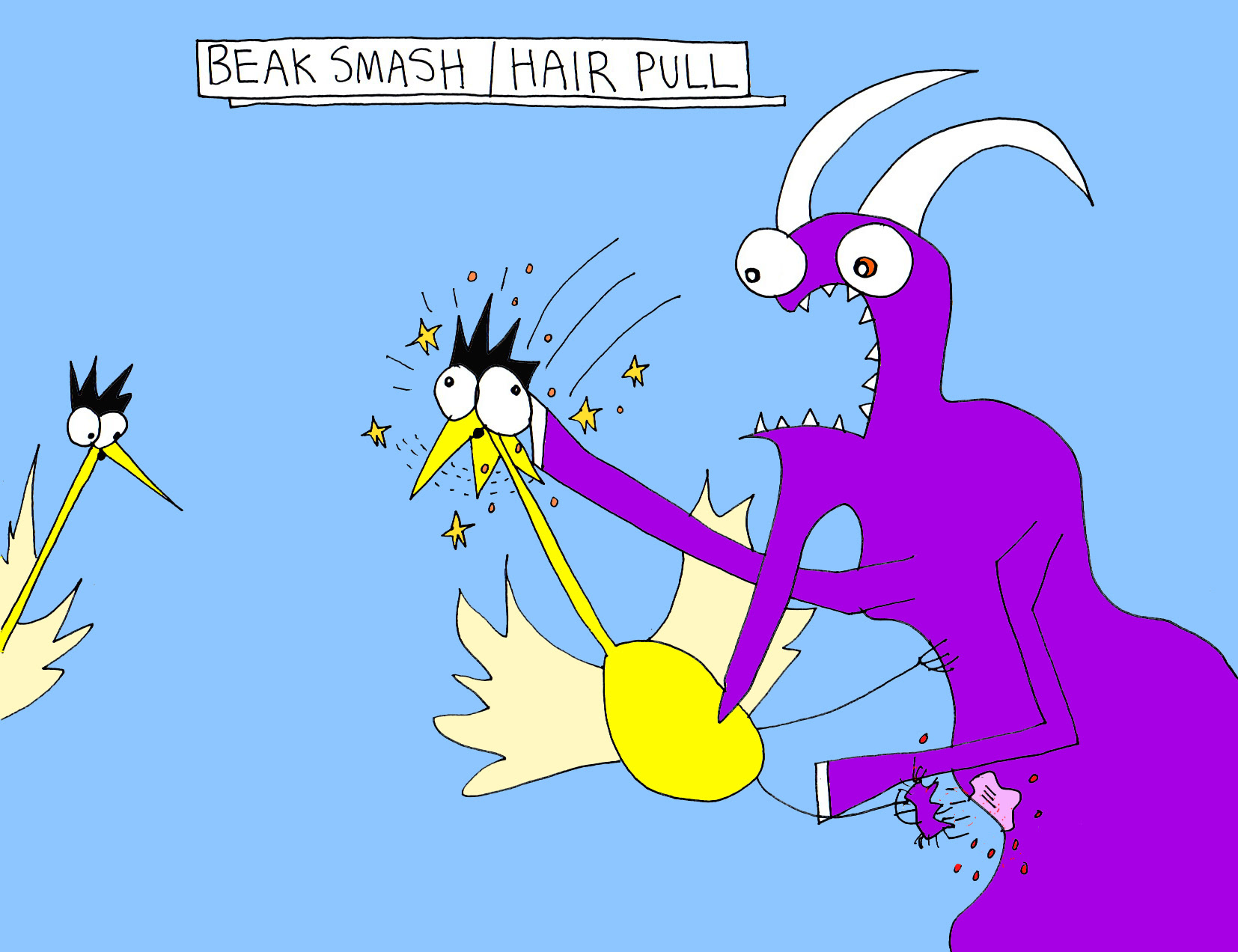 John's Commentary:  A more weighted version of the Old Testament's "an eye for an eye". In this case the bird seems to be getting it alot worse than Shef.