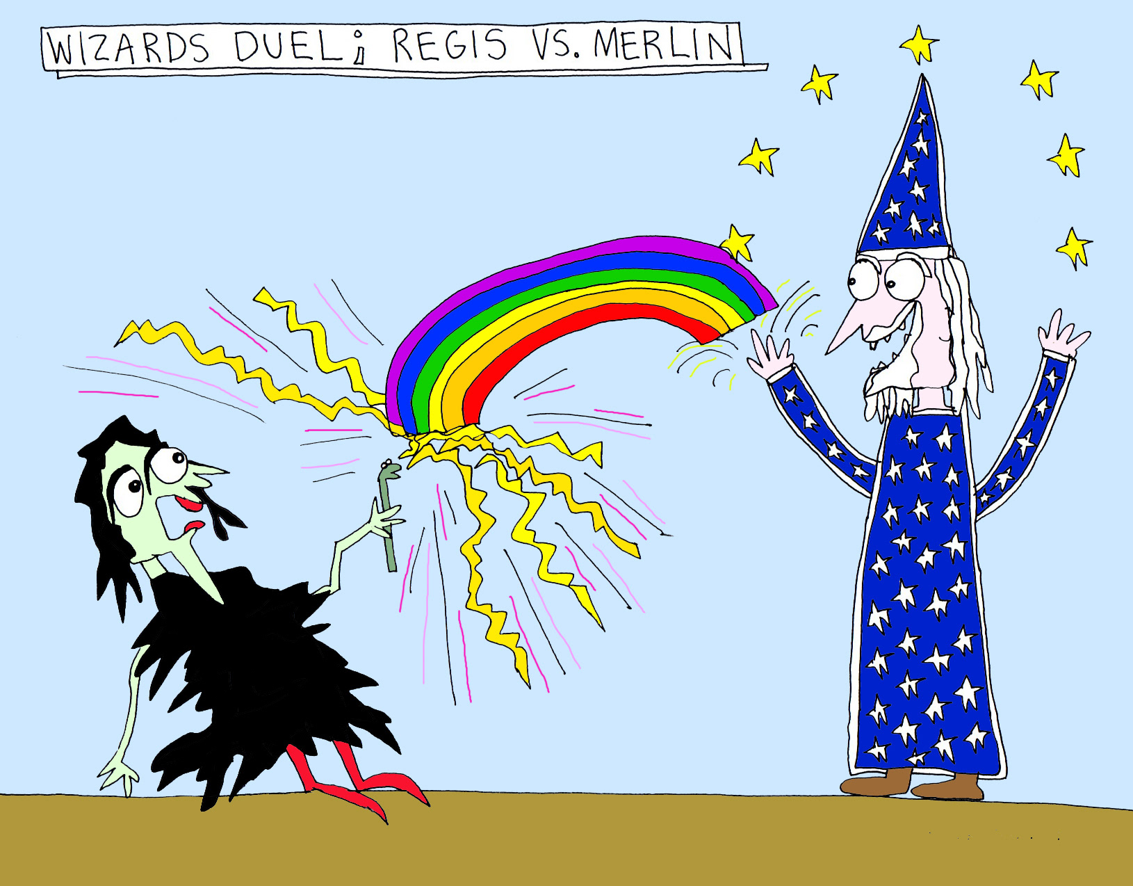 John's Commentary: Merlin is calculating the exact moment to turn into a billy goat and head butt that vile beast.