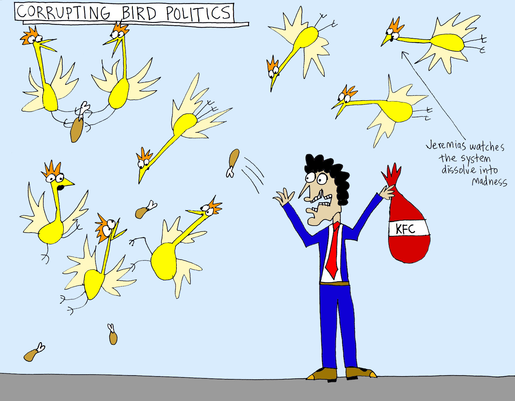 John's Commentary: Not only does Angelo turn the birds against each other - he is feeding them their own kind in crispy fried glory.