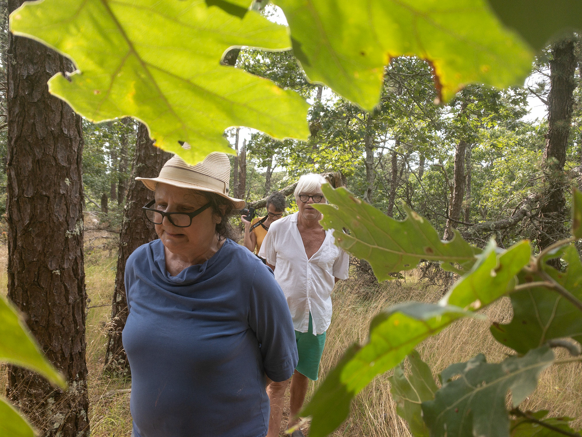 Lenore Tenenblatt, Don Eyles, and Denise Bosco walk through the Secret Dunes of Cape Cod