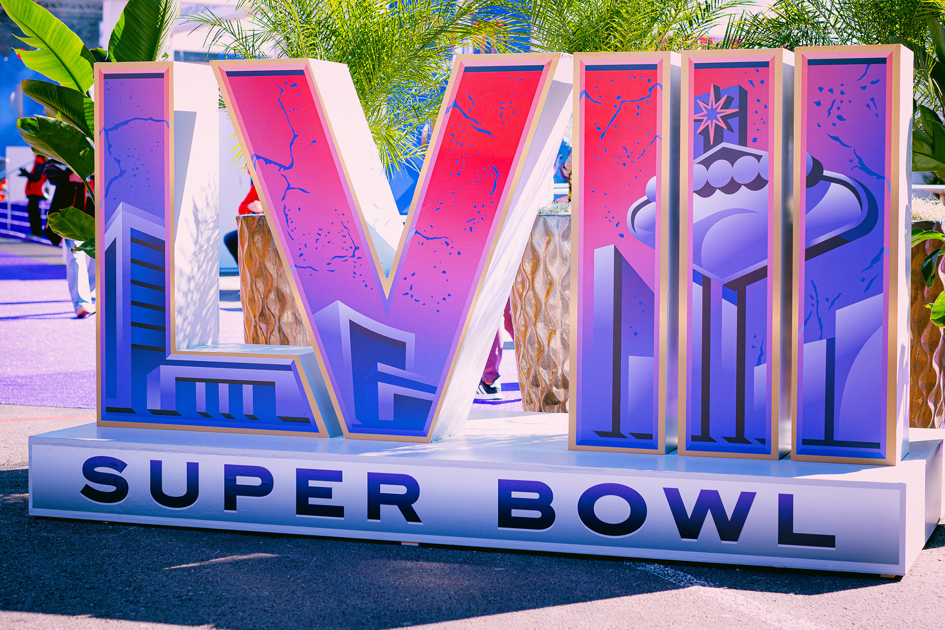 Decor for On Location Experiences at Allegiant Stadium on Super Bowl Sunday
