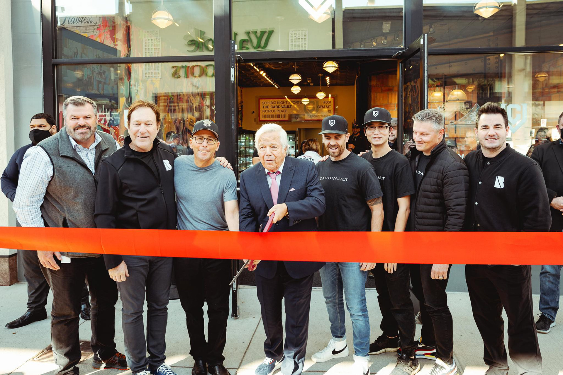 Robert Kraft attending the ribbon cutting of a ne business at Patriot Place