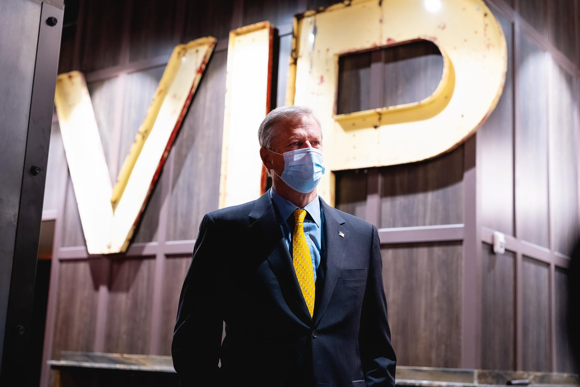 Massachusetts Governor Charlie Baker visiting a Red Cross blood donation center at TD Garden during the Covid 19 Pandemic