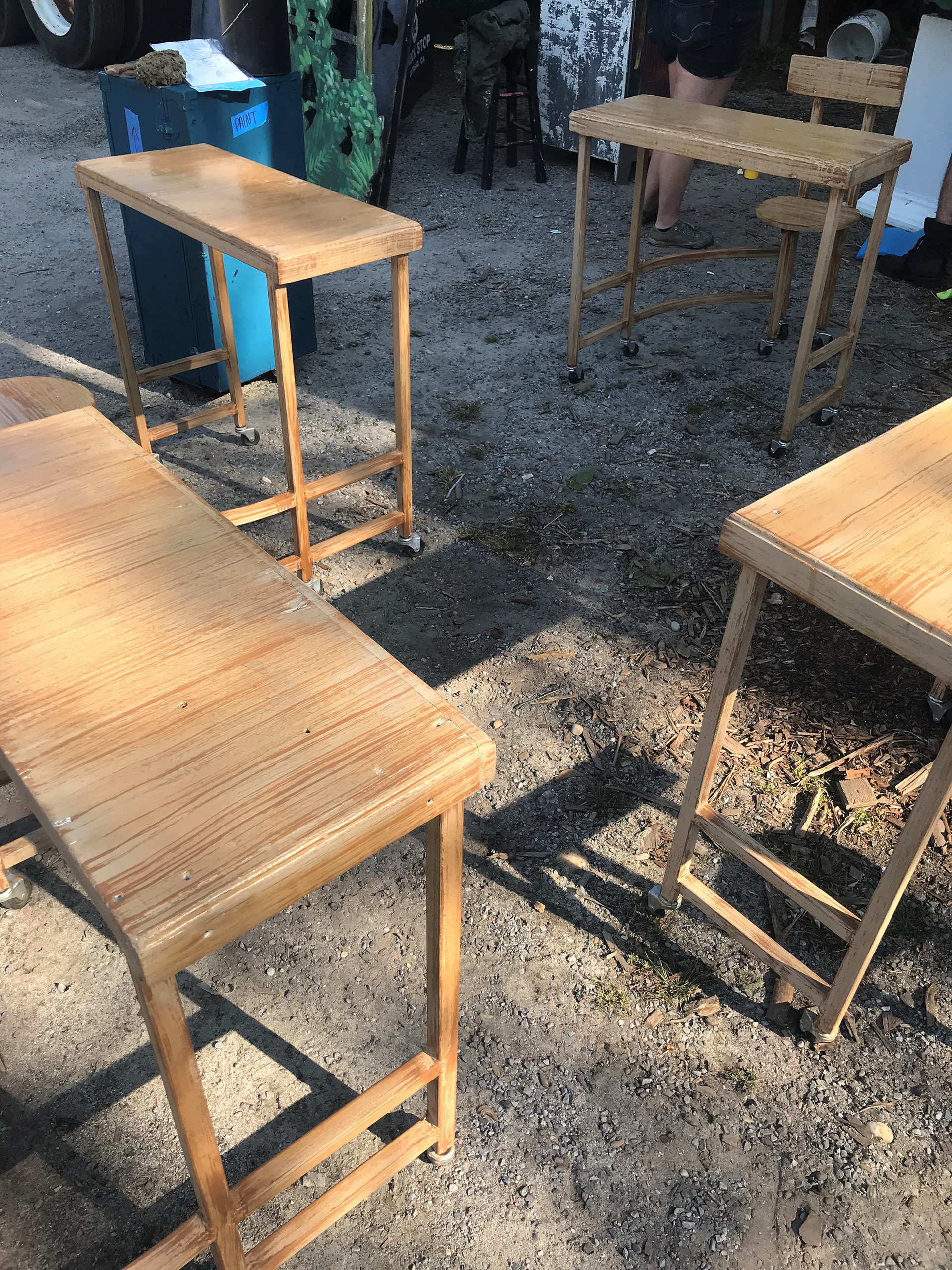 Gateway's Haunted Playhouse - woodgrain desks