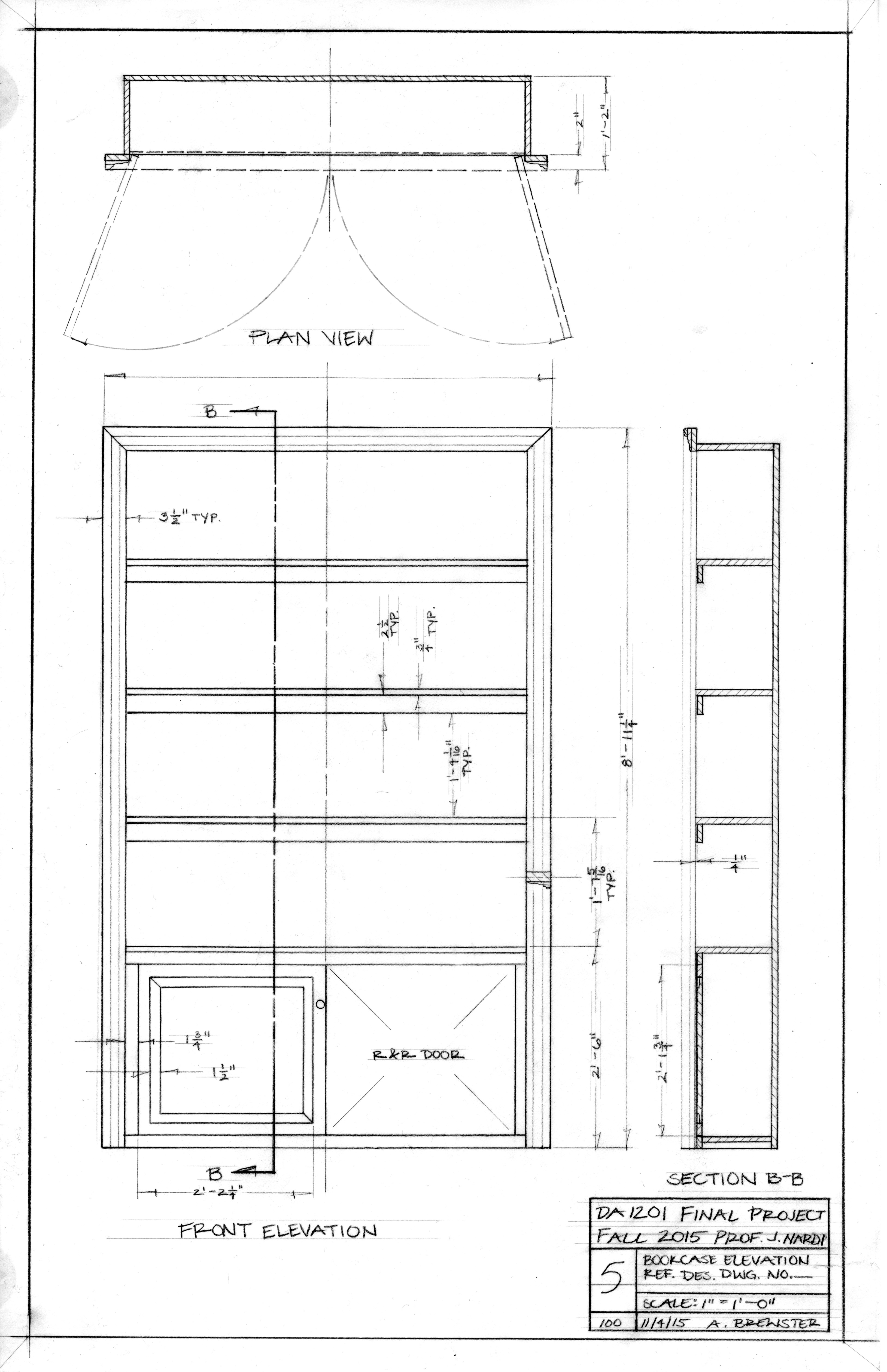 Final 5 of 7 - bookcase detail - hand drafted - course assignment
