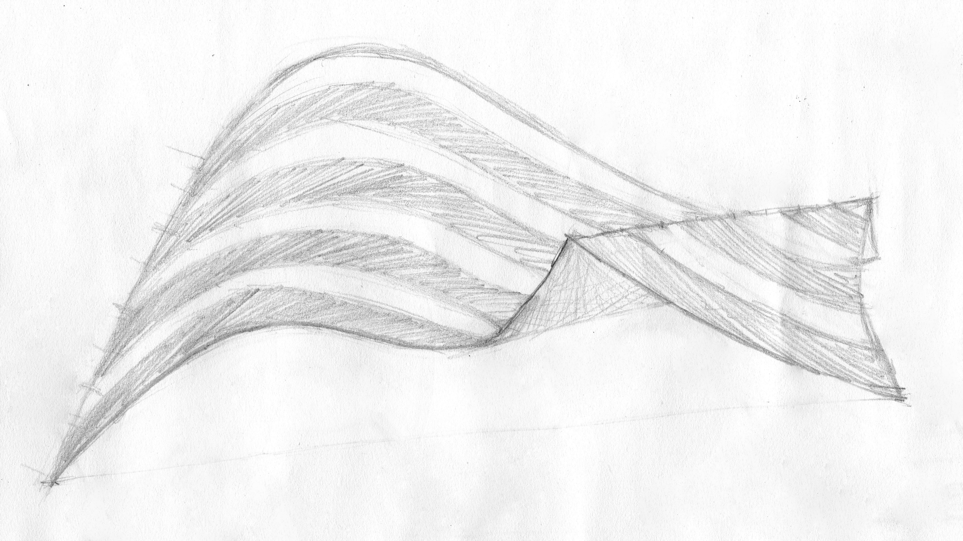 folded paper sketch - pencil - course assignment