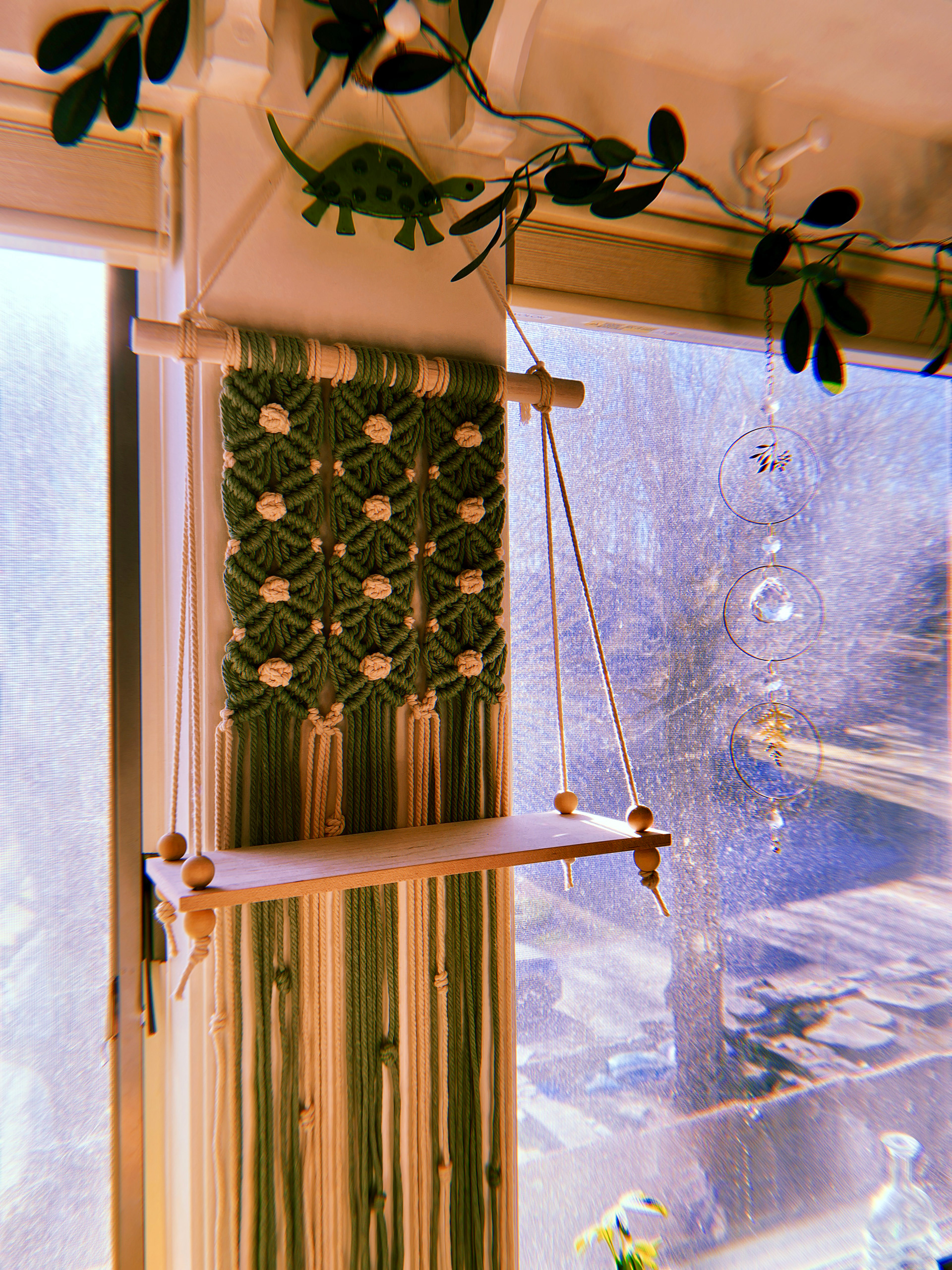 hanging w/ shelf - macrame