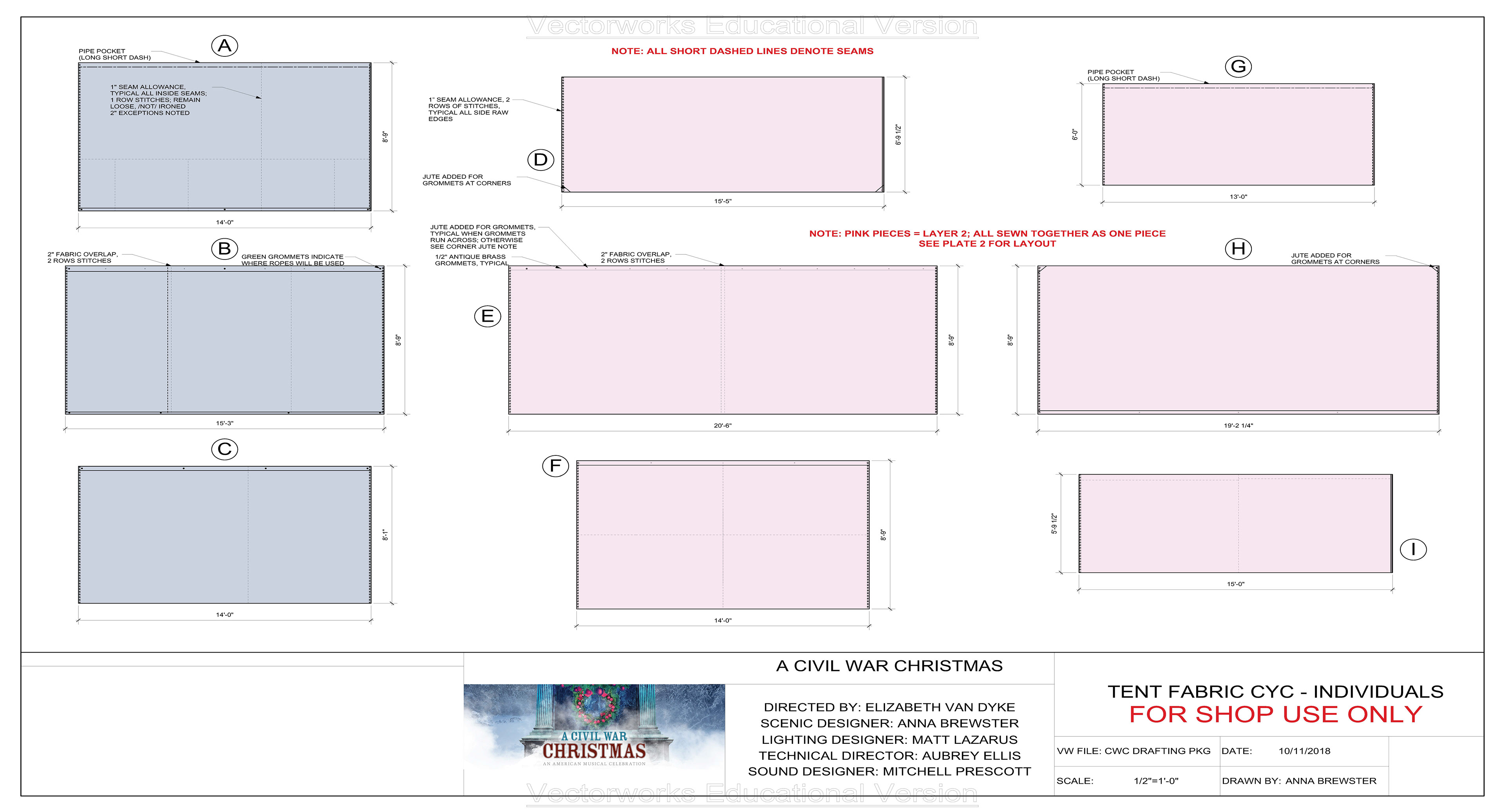 Fabric backdrop details - Vectorworks - A Civil War Christmas - Connecticut Repertory Theatre