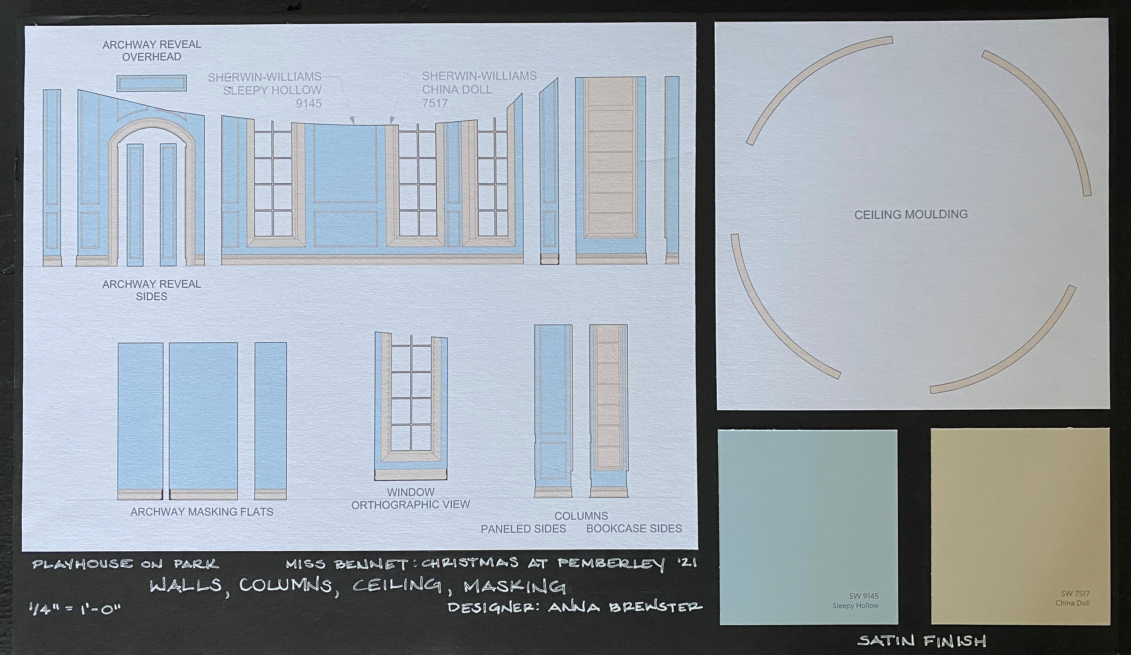 Wall unit & ceiling moulding - paint elevation - Miss Bennet: Christmas at Pemberley - Playhouse on Park