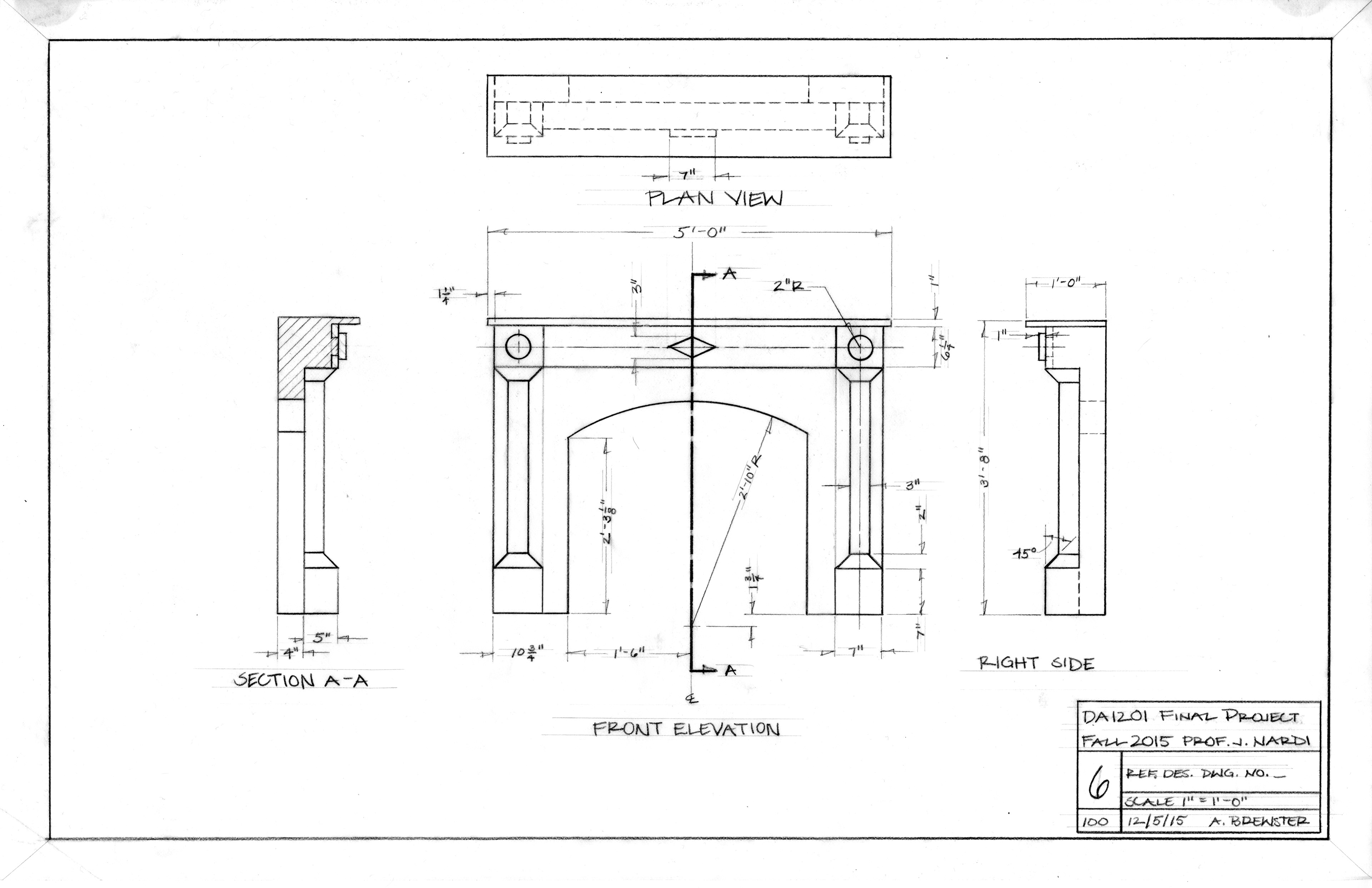 Final 6 of 7 - fireplace detail - hand drafted - course assignment