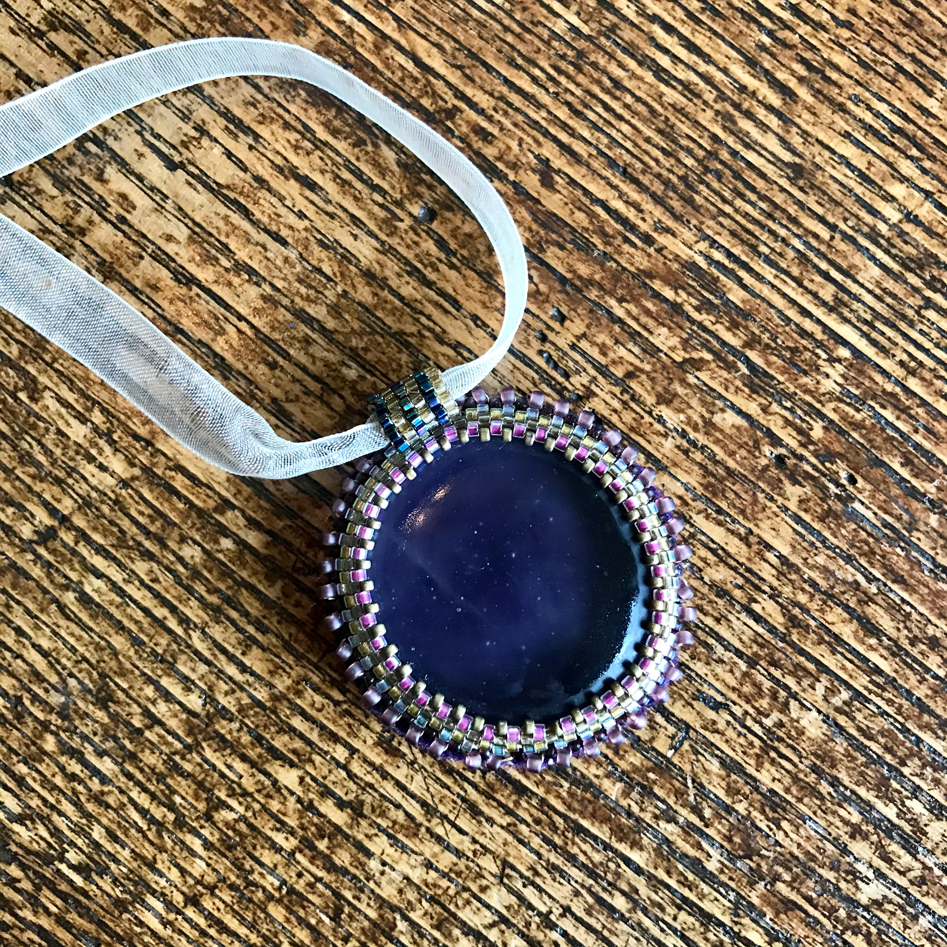 cabochon necklace - handsewn & beaded