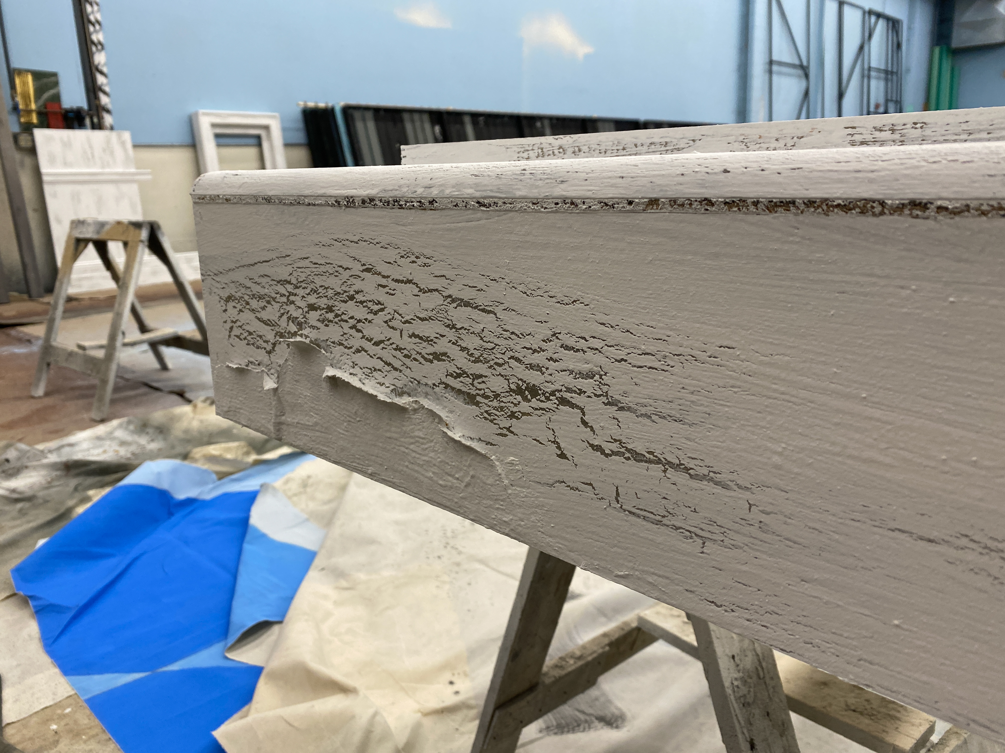 Hartford Stage - Ah, Wilderness! - window frame faux paint peel detail