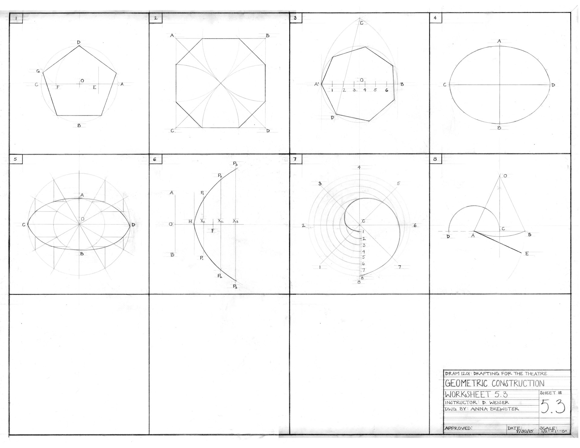 Geometric constructions 3 of 3 - hand drafted - course assignment