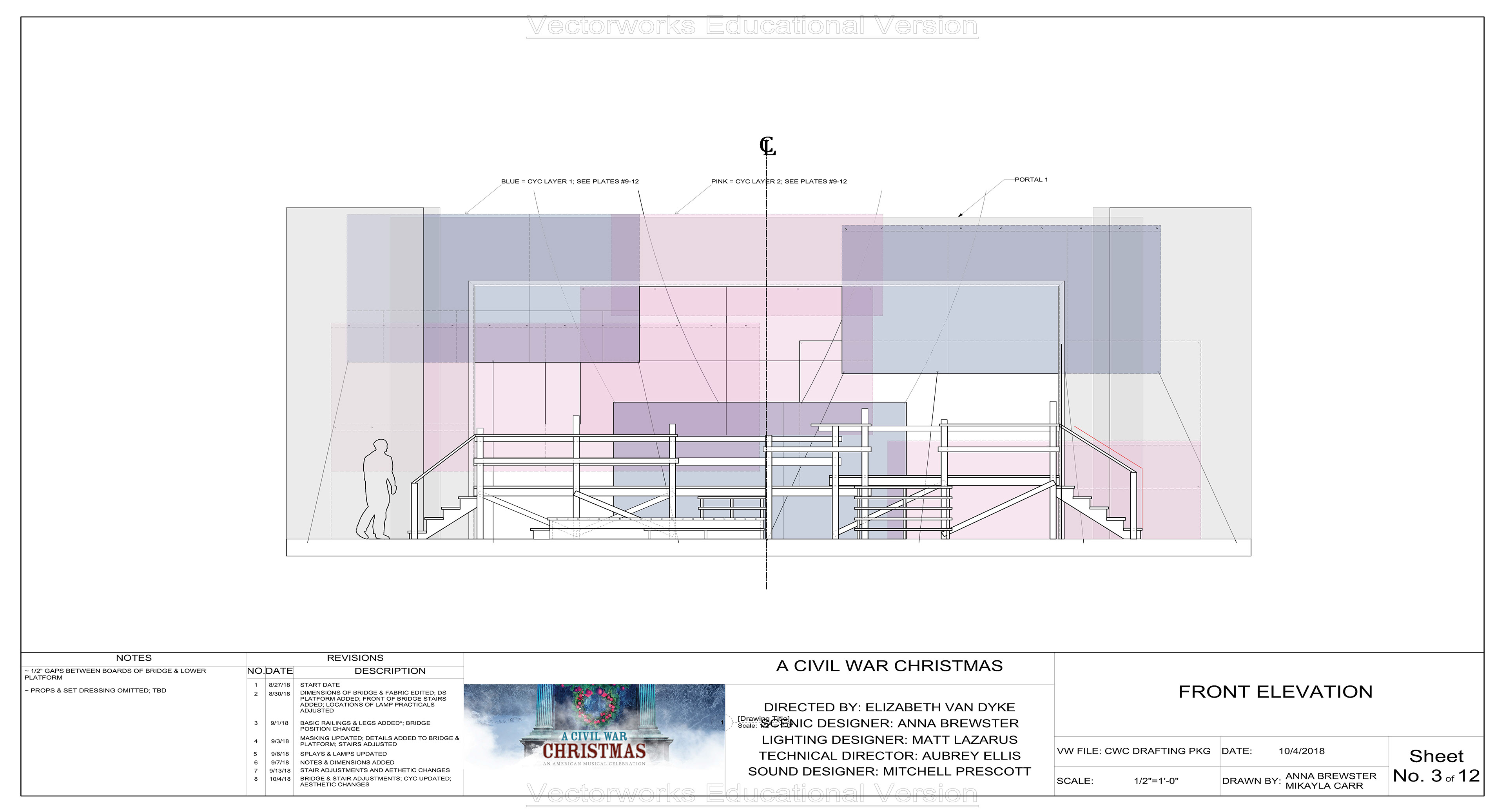 Front Elevation - Vectorworks - A Civil War Christmas - Connecticut Repertory Theatre
