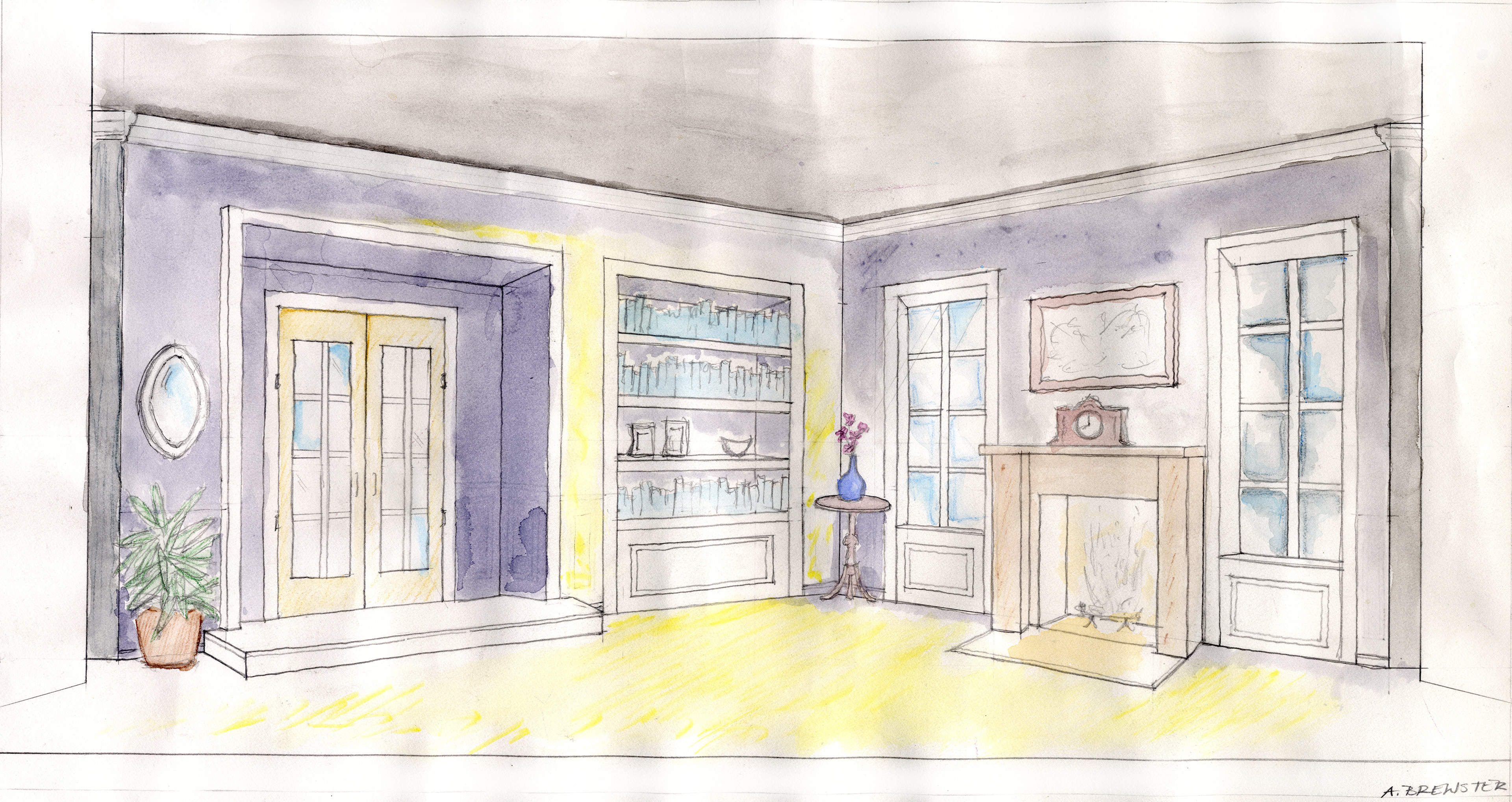 Perspective rendering - pencil & watercolor - course assignment