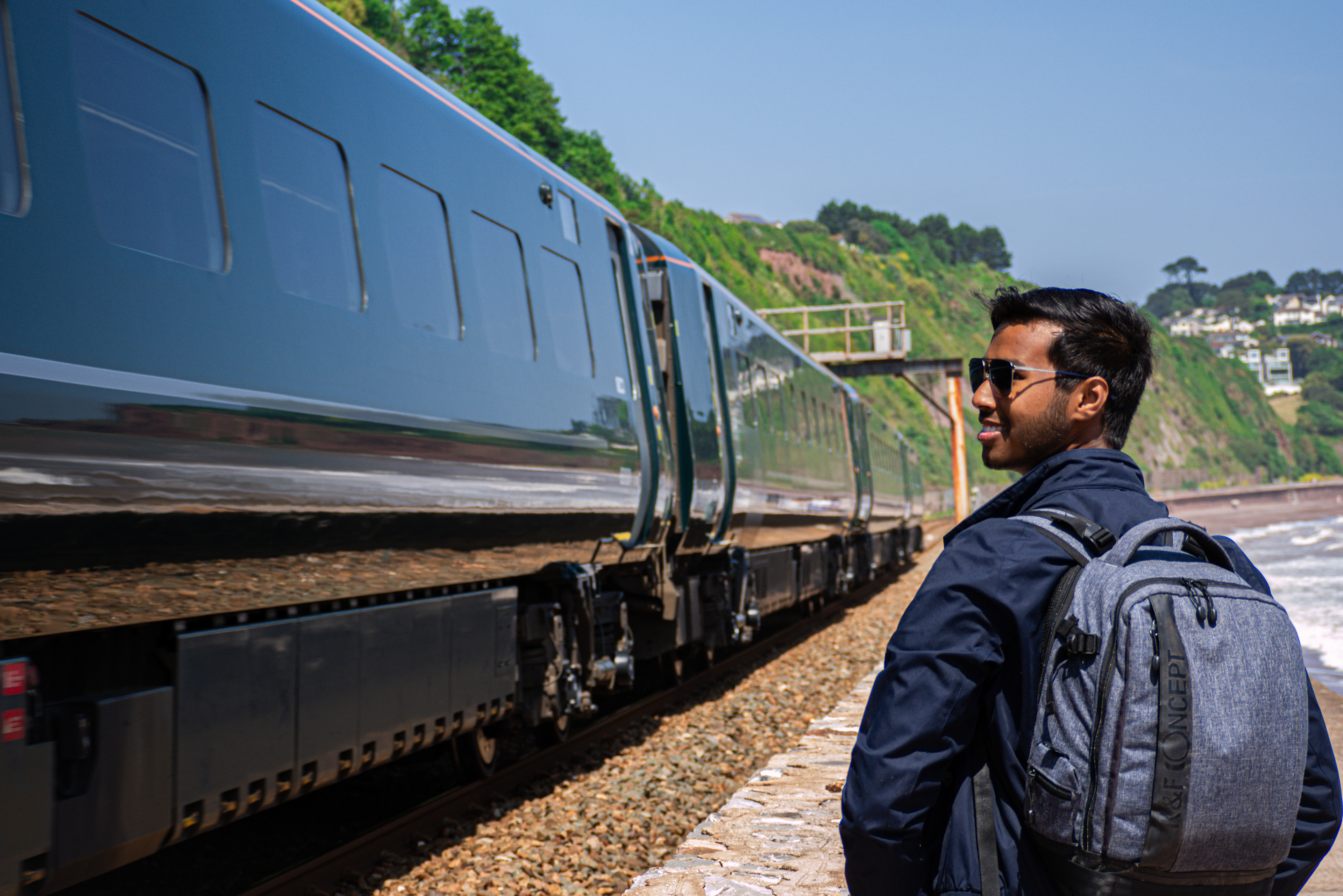 Photographer Shakib Ahmed admires a GWR Class 802 IET, Dawlish Beach 2023