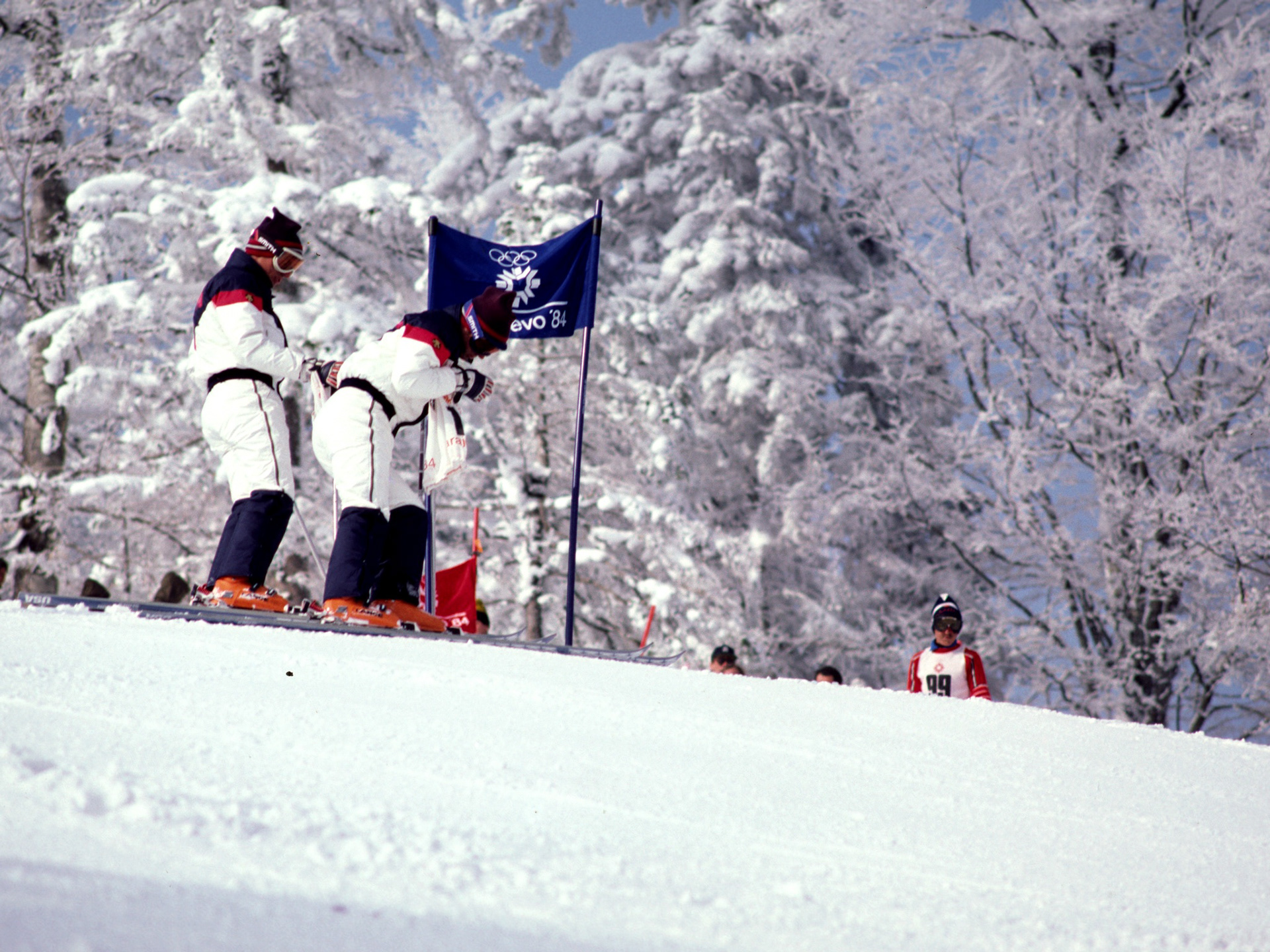 Phil and Steve Mahre inspect the GS Course in 1984 Olympics