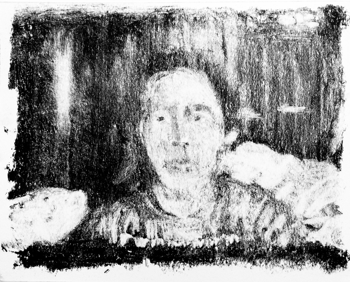 Violaine Lafortune – Conversations visuelles avec Ram Samocha. Session no.1, 27.08.2020 Rouyn-Noranda, Canada. Monotype, 20 x 25 cm.